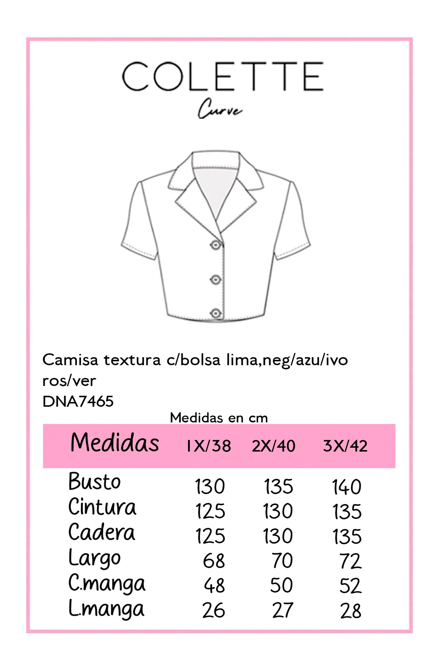Camisa Curvy Texturizada con Bolsa Frontal Negro Rosa Casual