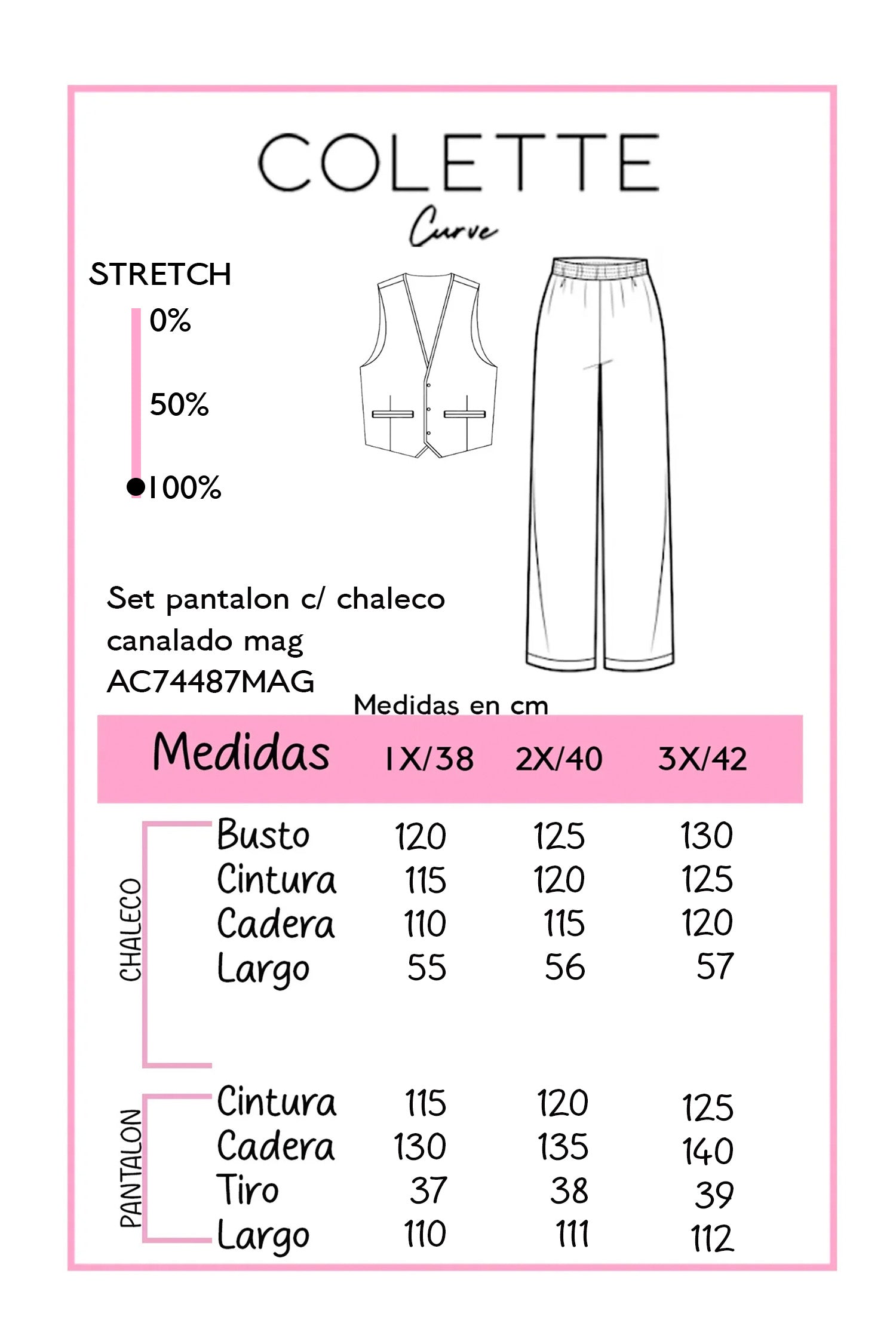 Set Curvy Pantalón y Chaleco Tejido Canalado Magenta