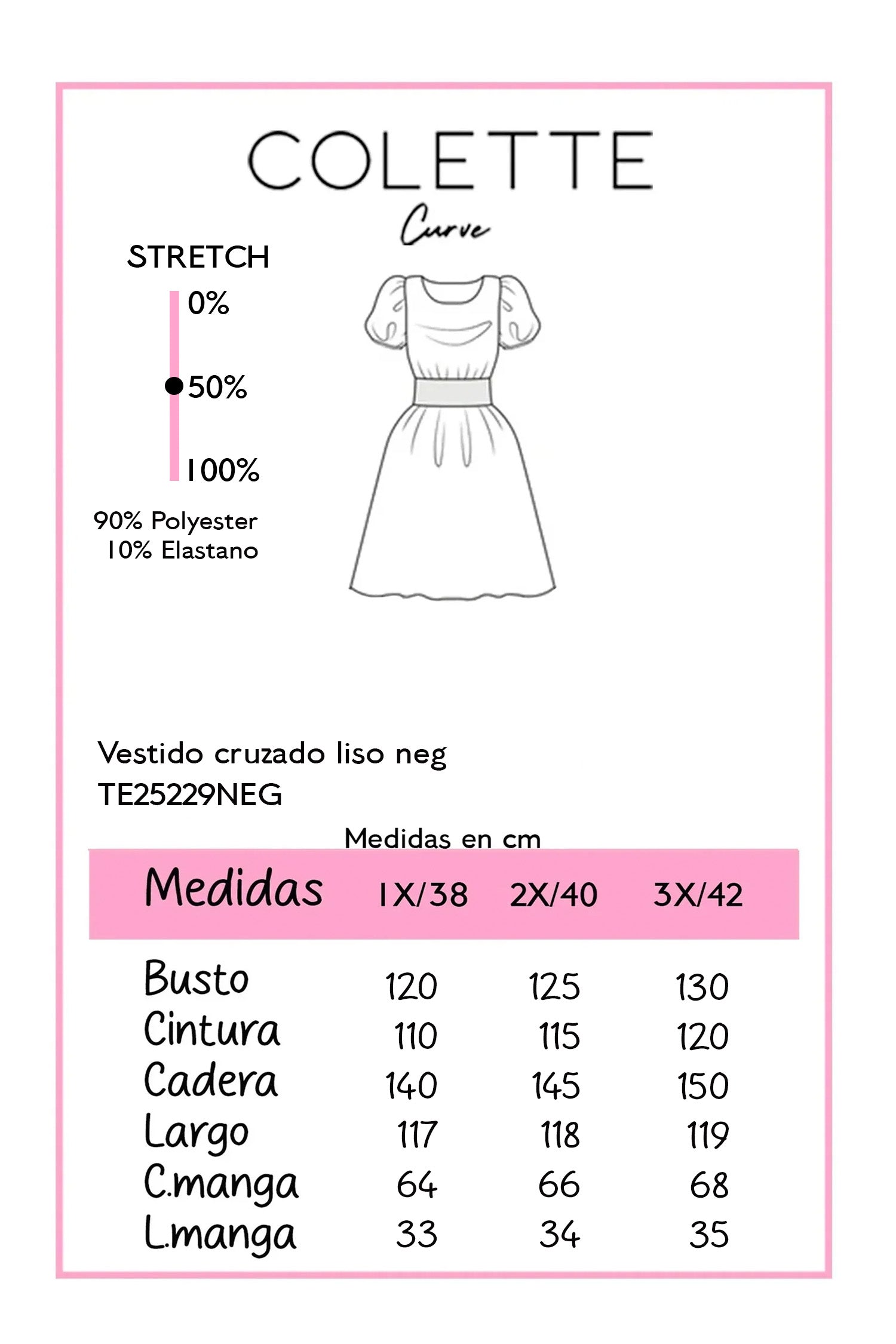 Vestido Curvy Cruzado Escote Corazon Liso Negro