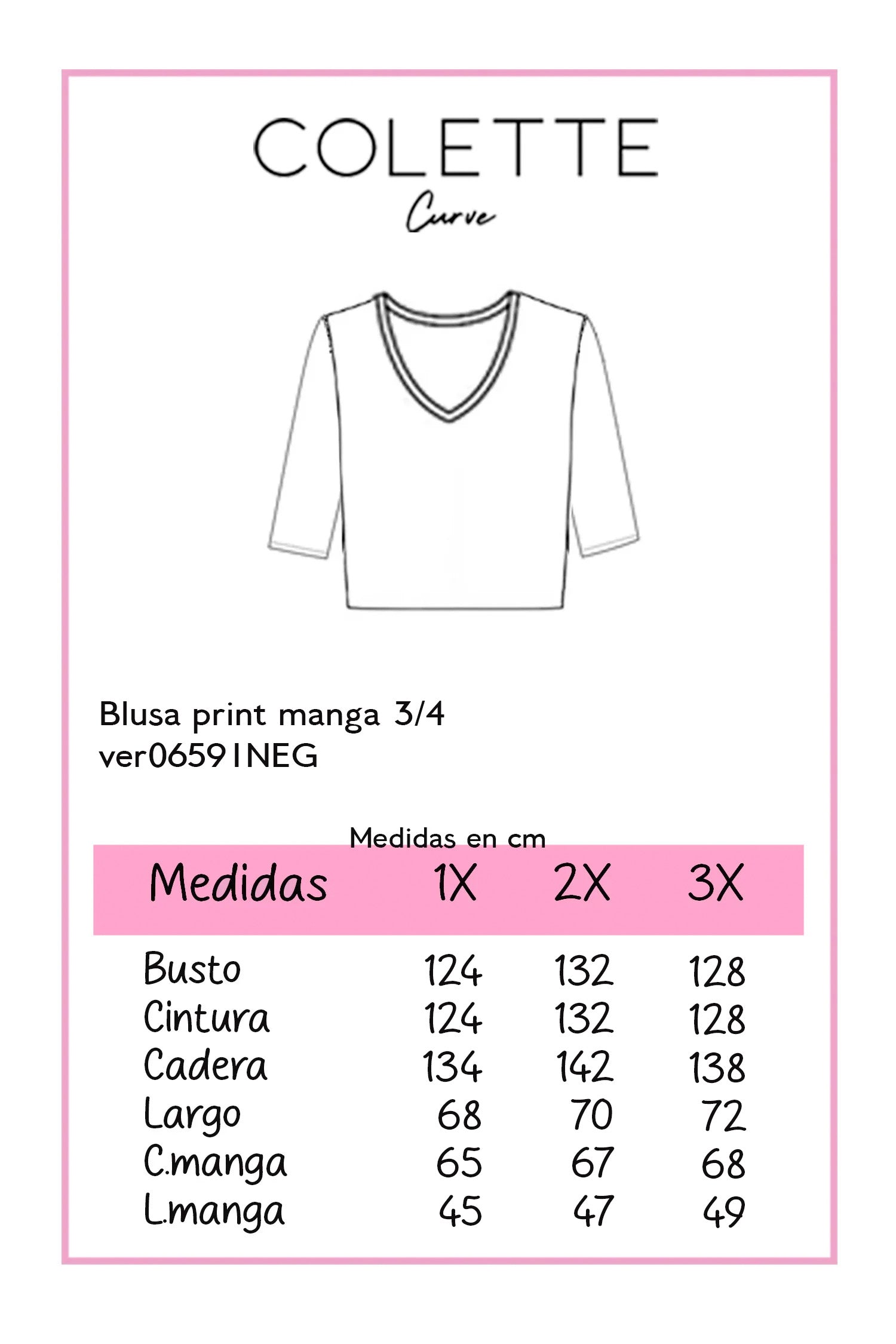 Blusa print manga 3/4 neg