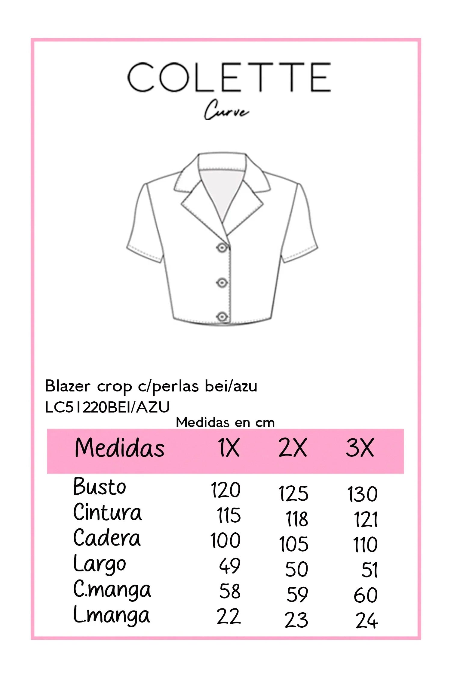 Blazer crop c/perlas bco