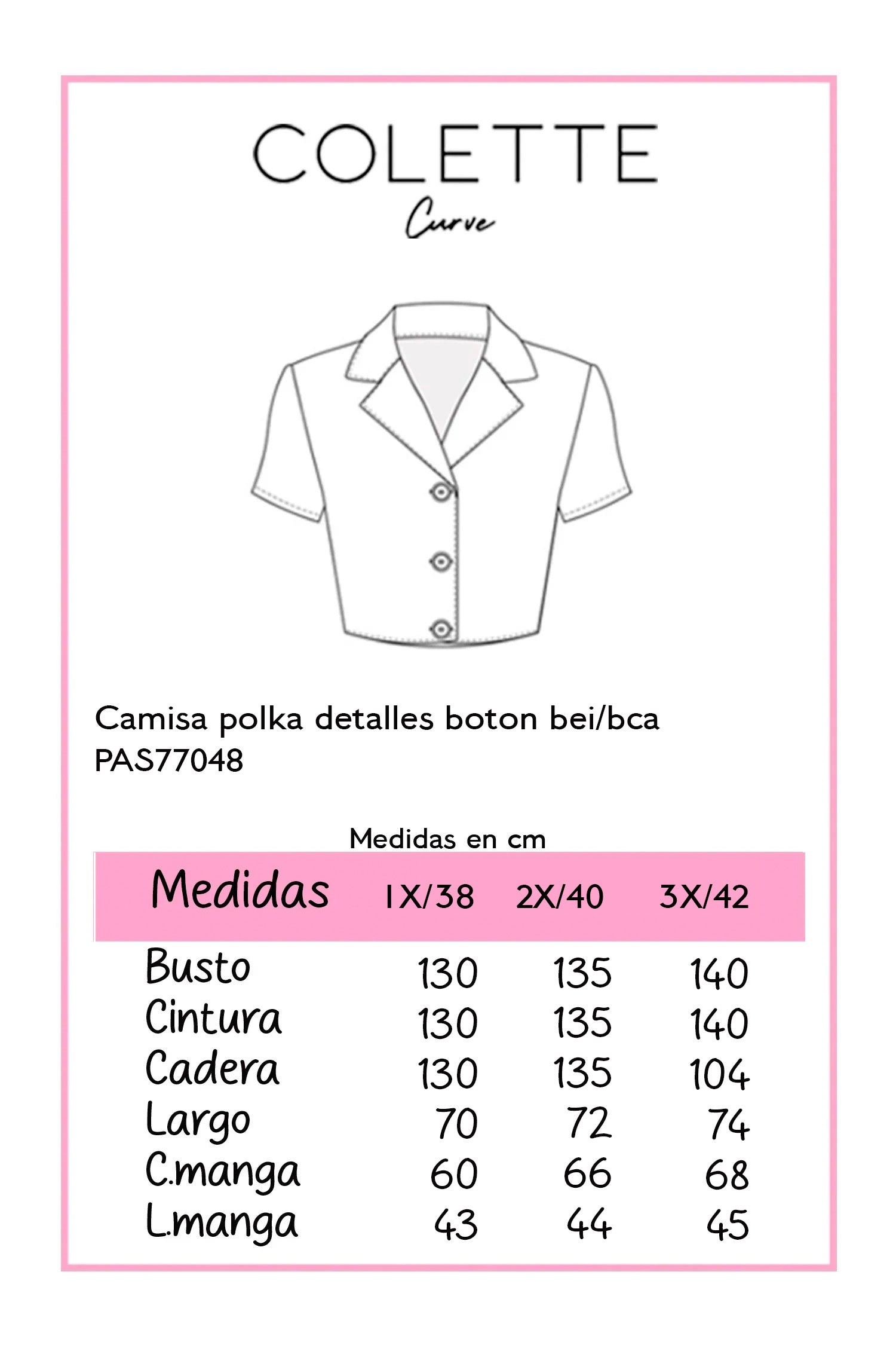 Camisa Curvy Lino Algodón Manga 3/4 Estampado Polka Dots