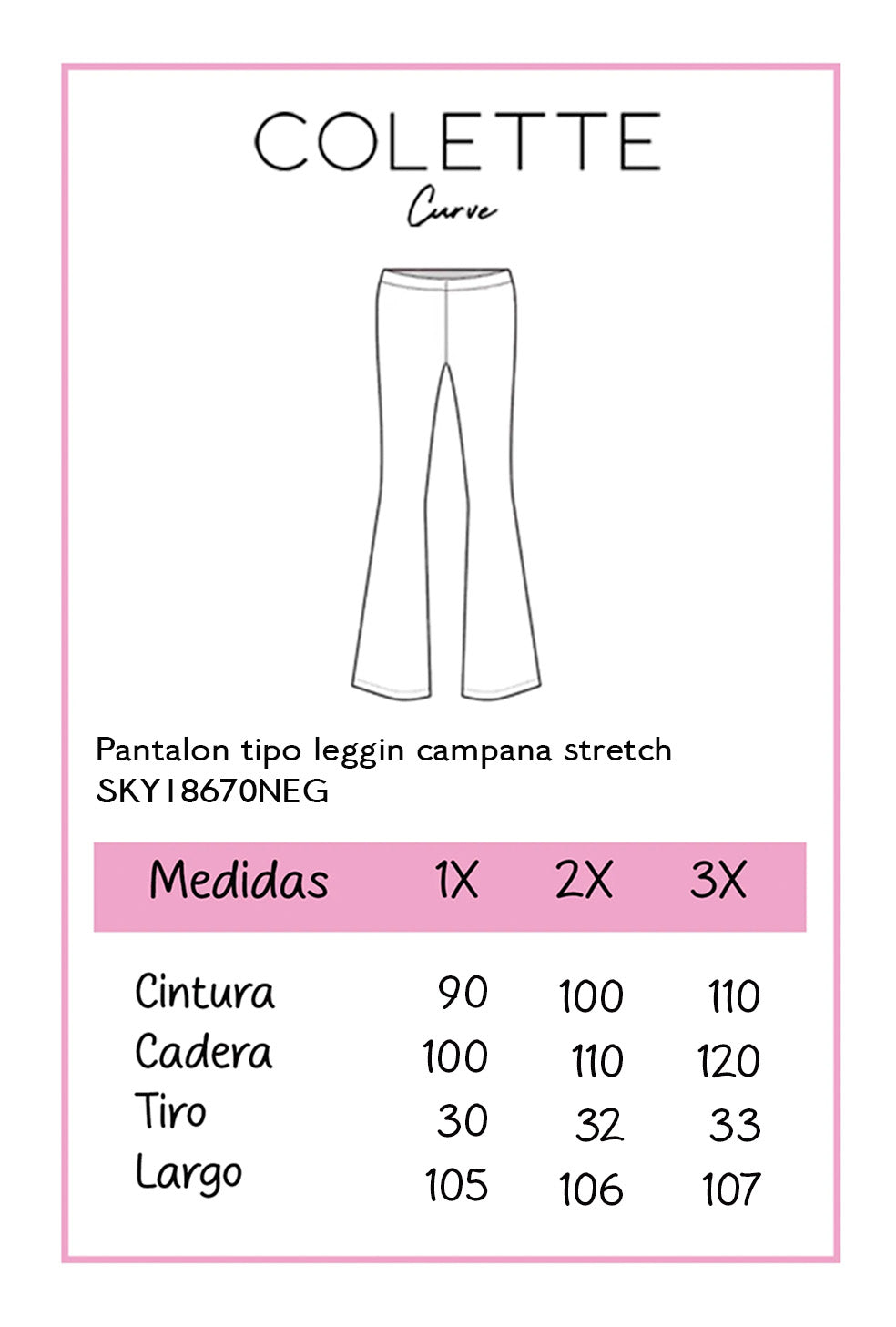 Pantalón Curvy Campana Tipo Legging Negro Cintura Elástica