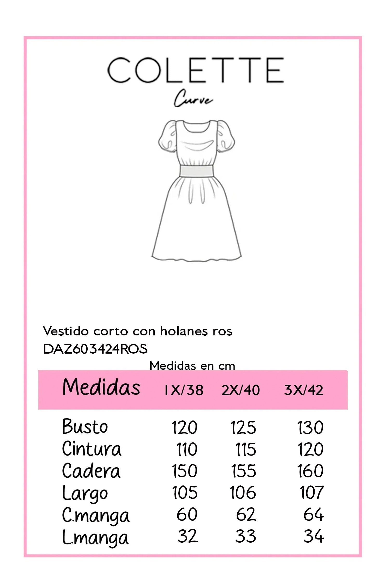 Vestido Curvy Corto con Holanes Cascada Manga Globo Rosa Fucsia