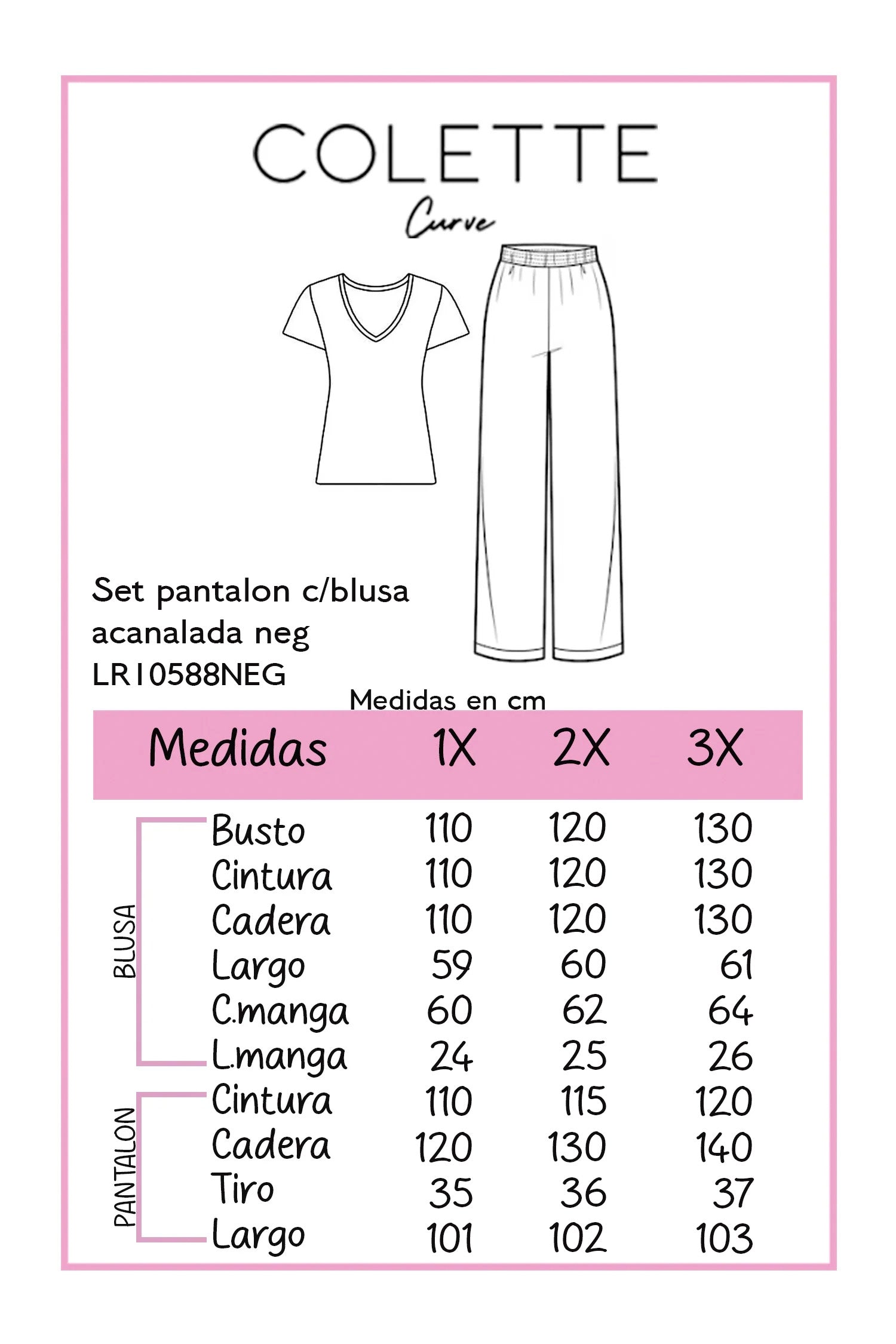 Set pantalon con blusa acanalada neg