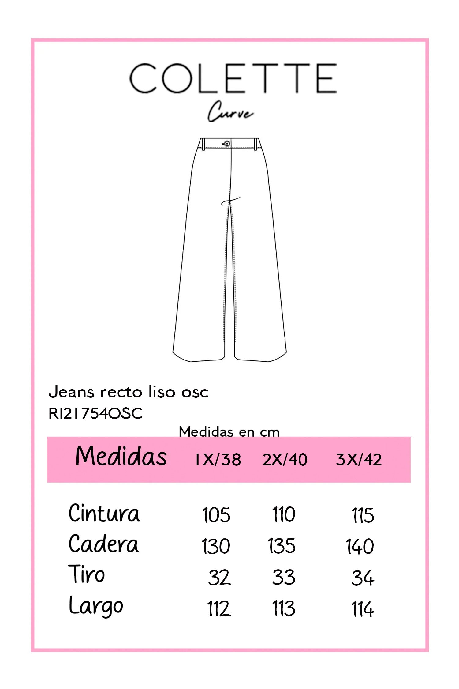 Jeans Curvy Recto Wide Leg Liso Azul Medio
