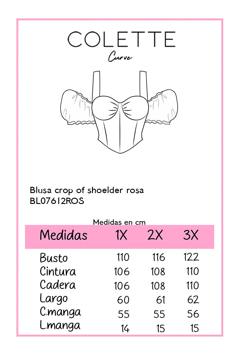 Blusa crop off shoulder rosa