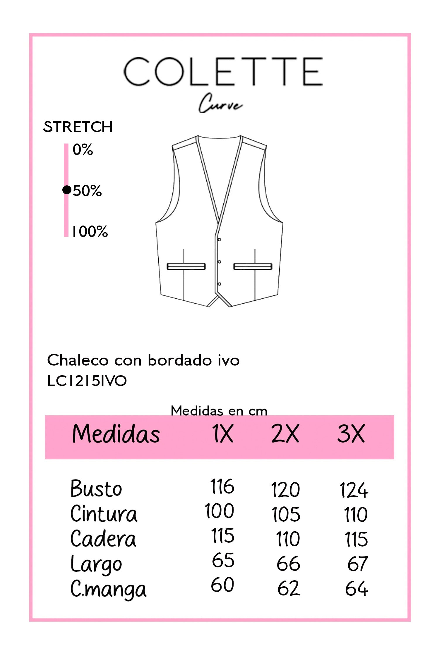 Chaleco Curvy Bordado Apliques Florales Botones Sin Mangas Ivory