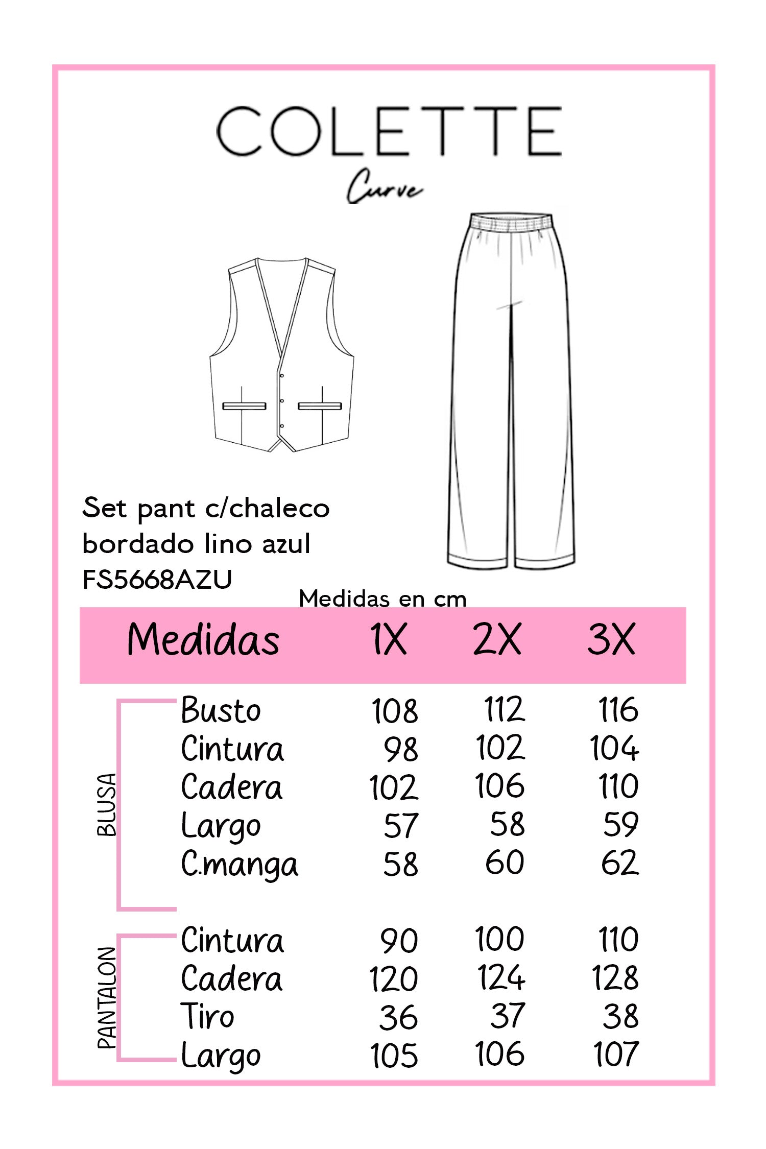 Set pantalon y chaleco bordado azul