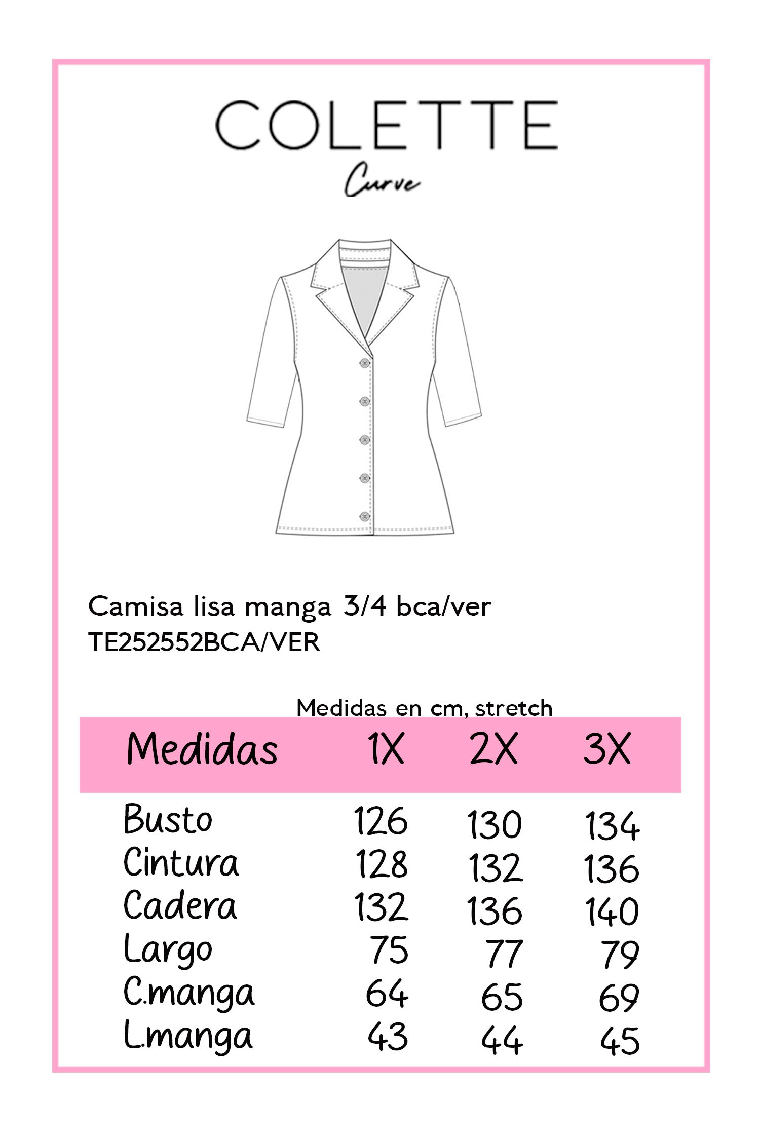 Camisa Curvy Lisa Manga 3/4 Blanco y Verde Versátil Oficina