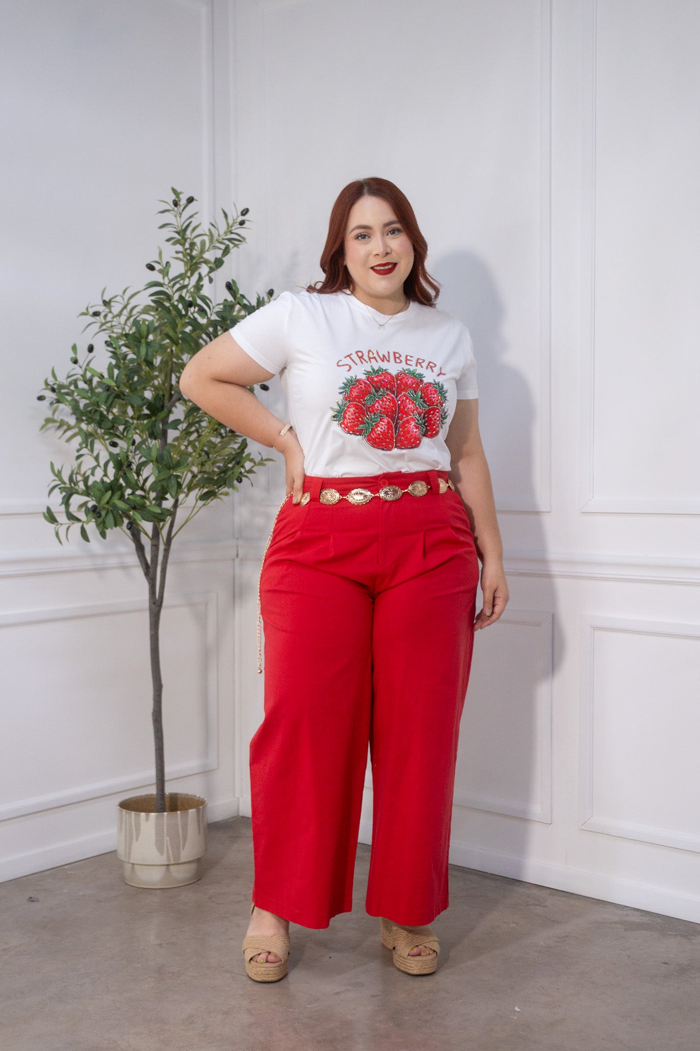 Pantalon vestir recto rojo