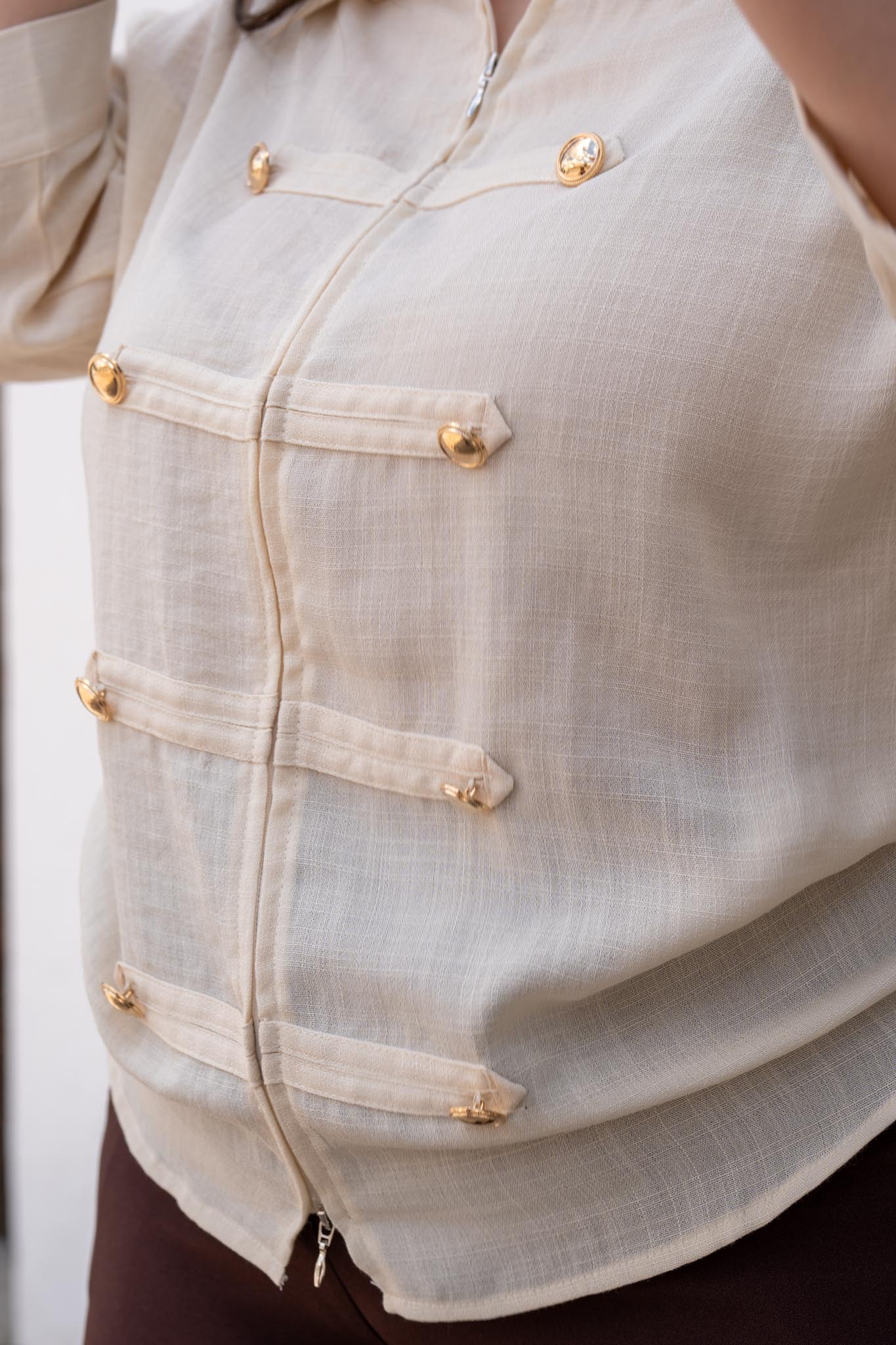 Camisa Curvy Zipper Detalle Botones Ivory Rayón