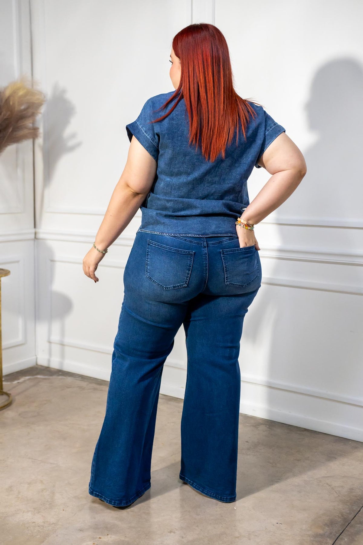Camisa Curvy Denim Bordado Napoleón Azul Oscuro