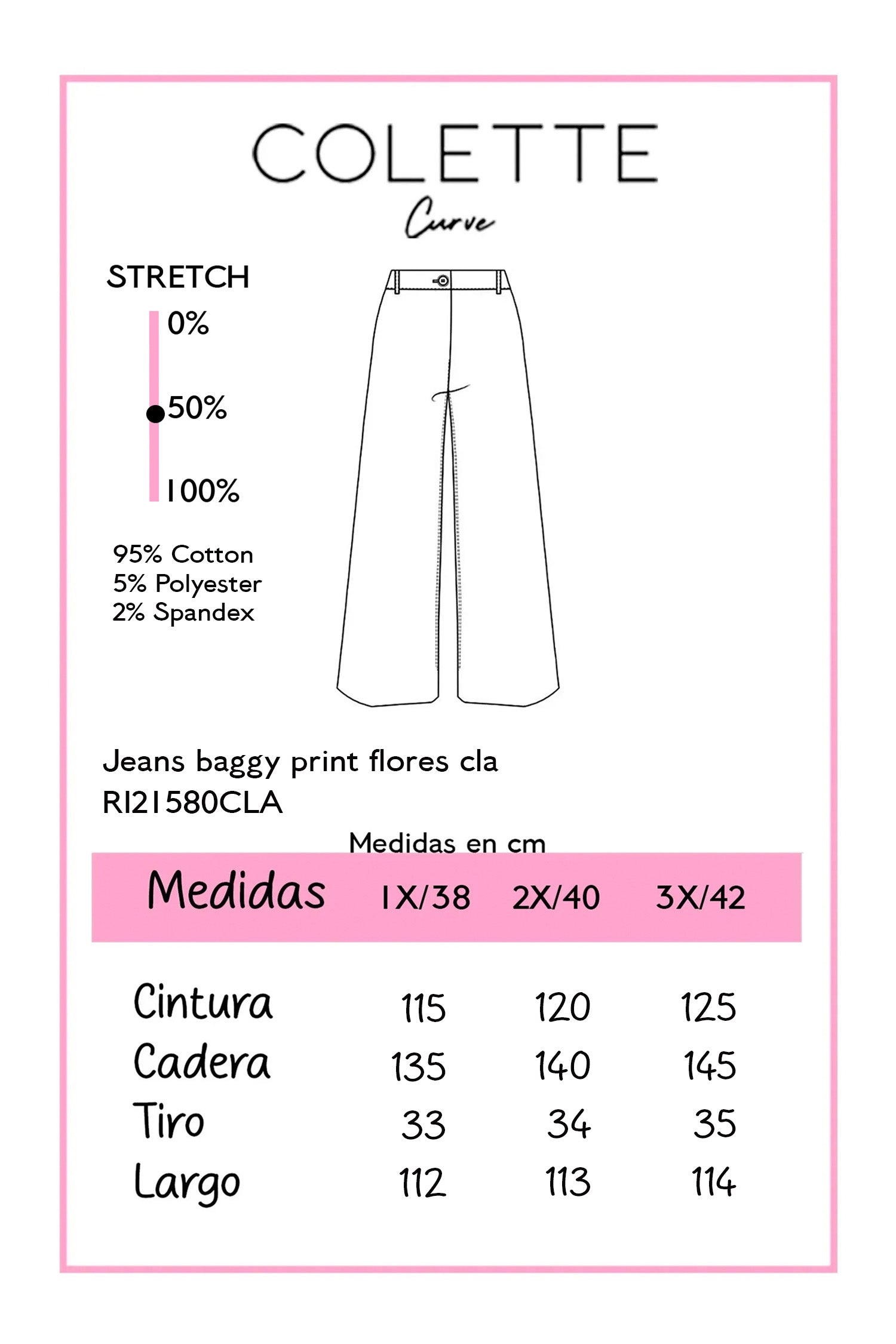 Jeans Curvy Baggy Print Flores Claro