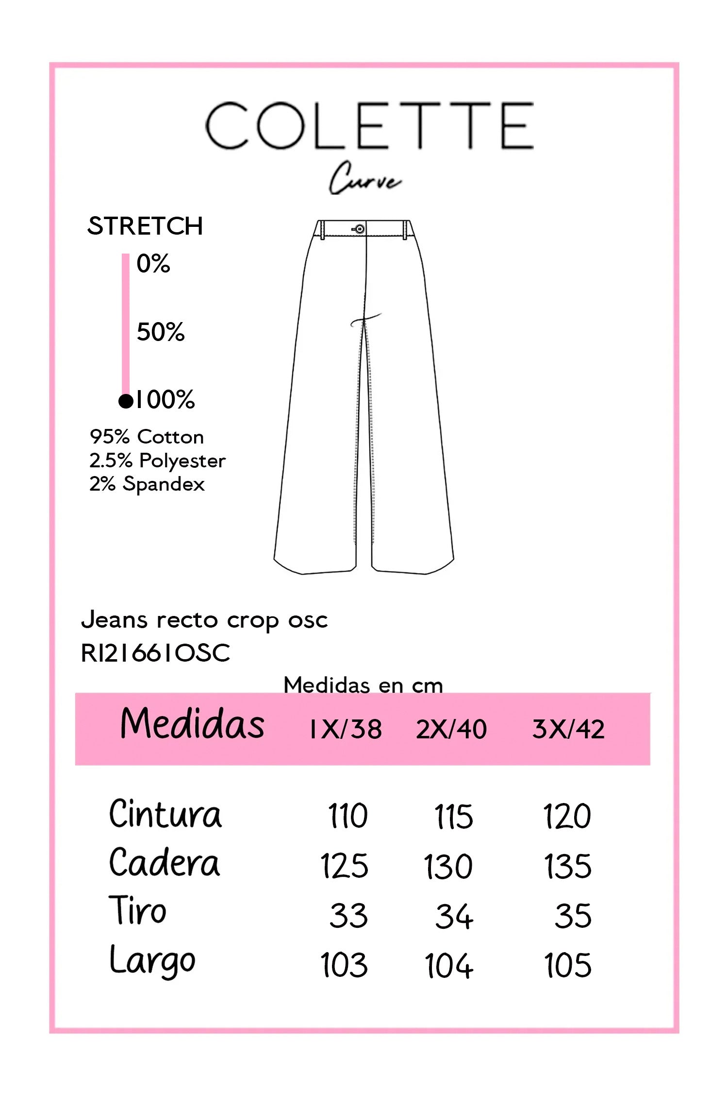 Jeans Curvy Recto Crop Cintura Alta Stretch Azul Denim Oscuro