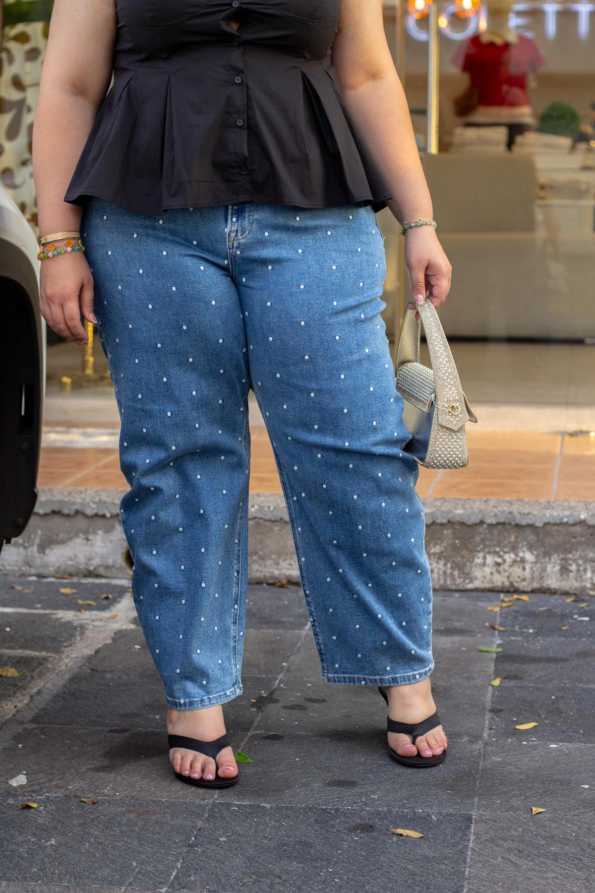 Jeans Crop Barrel Polka Dot Curvy Claro