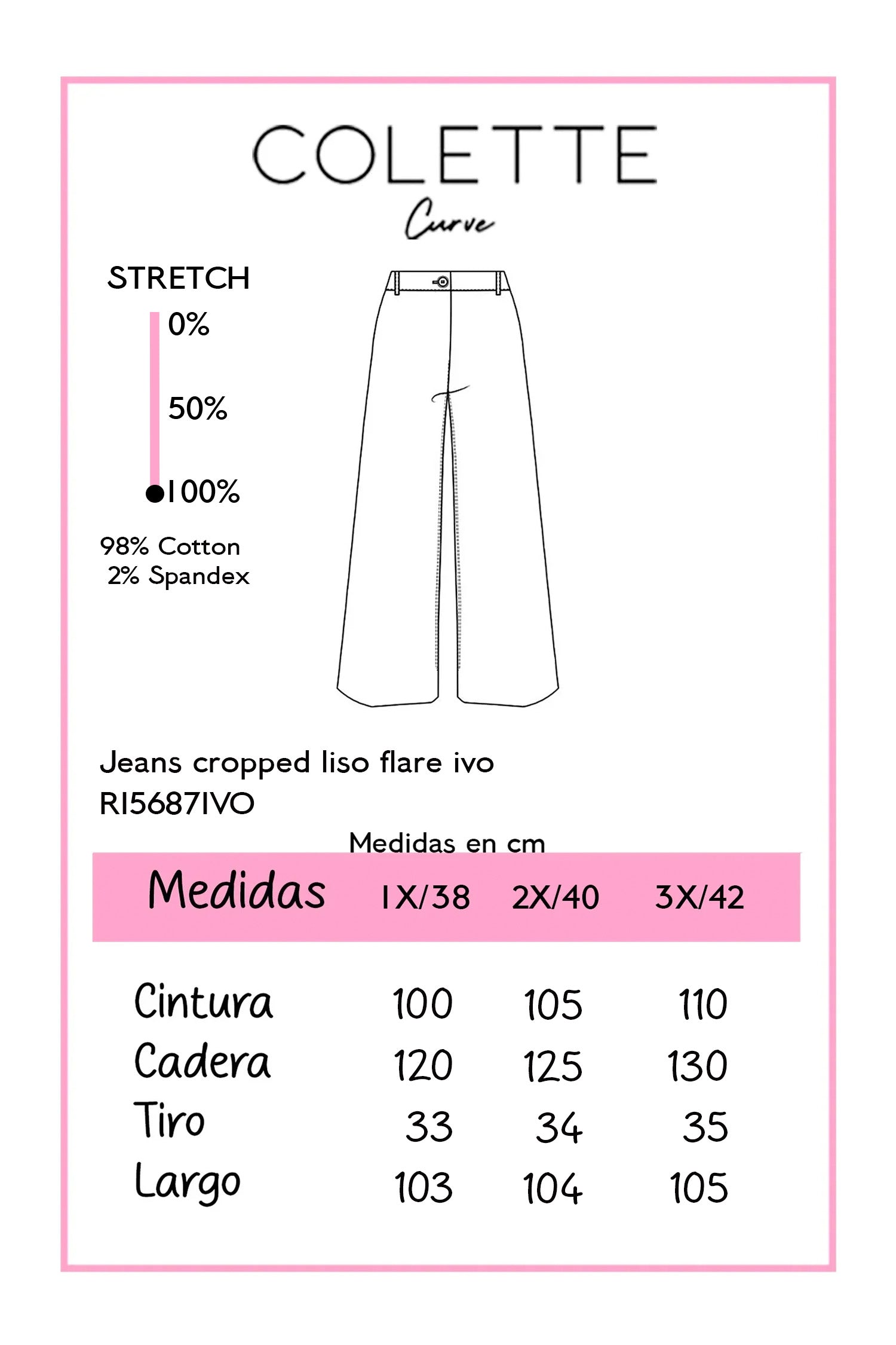 Jeans Curvy Cropped Flare Cintura Alta Ivory
