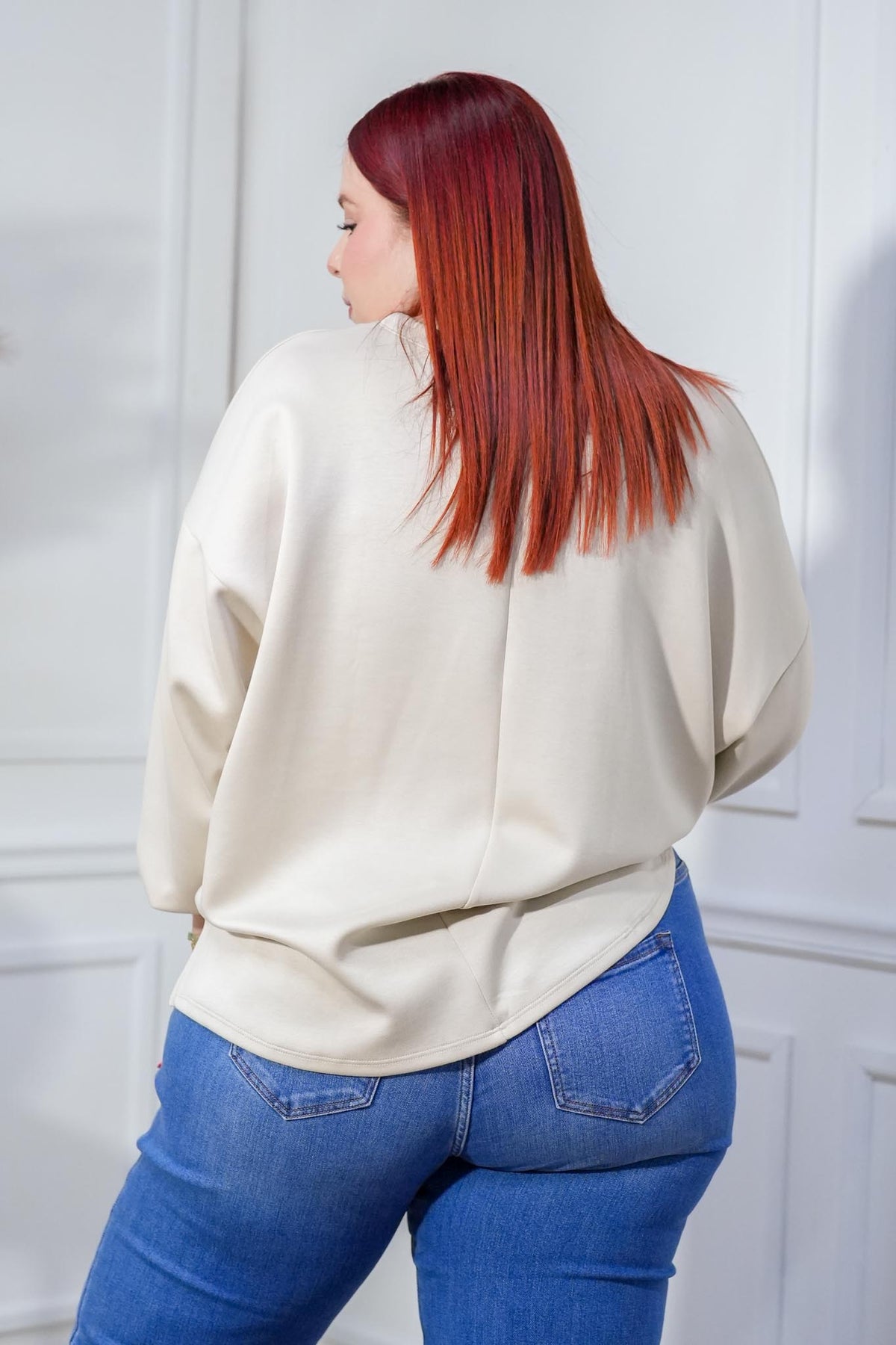 Suéter Curvy Punto Manga Globo Ivory