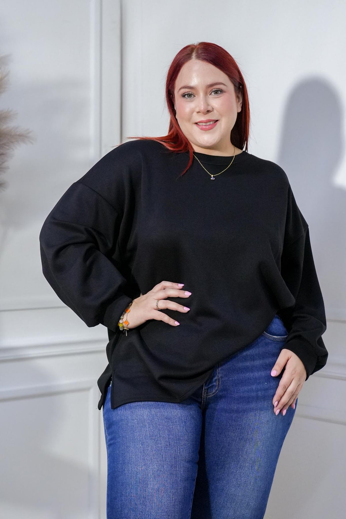 Suéter Curvy Punto Manga Globo Negro