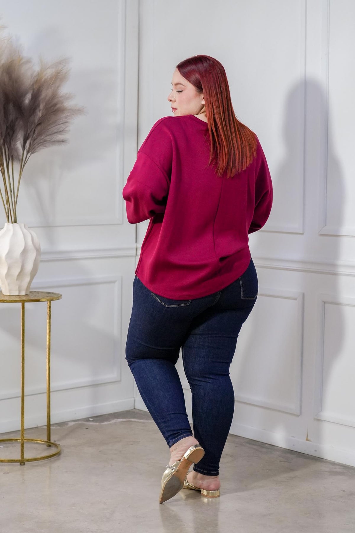Suéter Curvy Punto Manga Globo Tinto