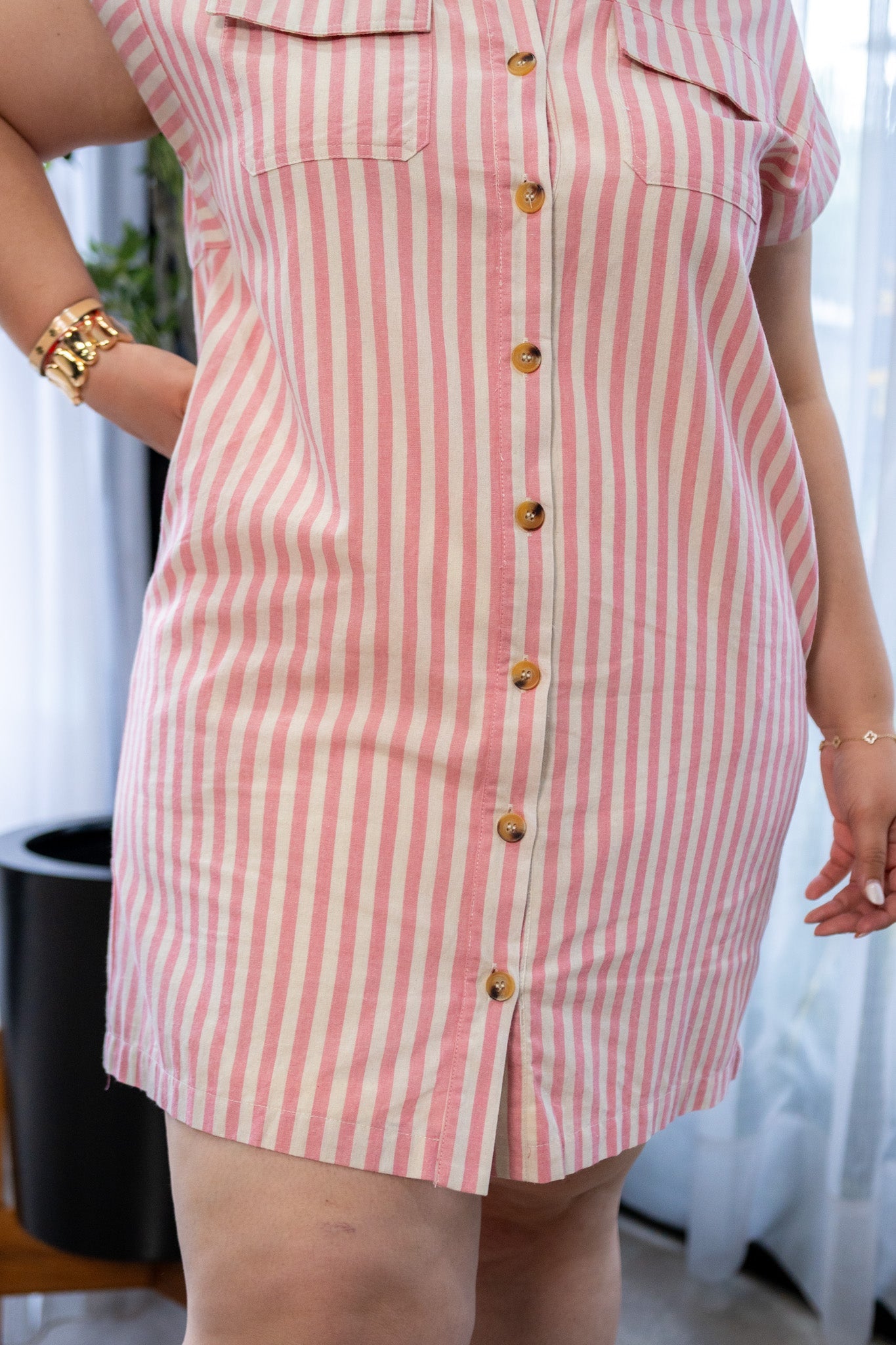 Vestido Midi Curvy Camisero Rayas Rosa
