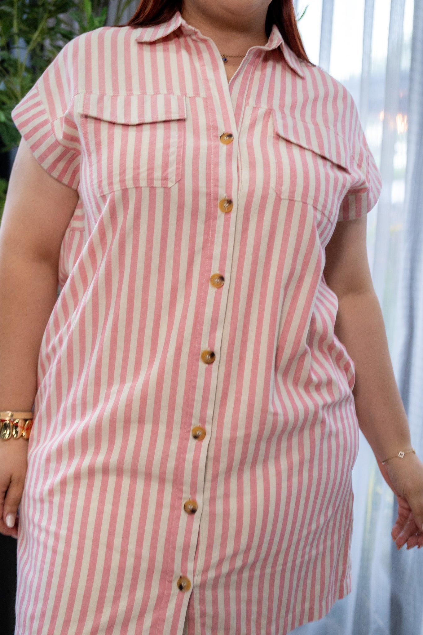 Vestido Midi Curvy Camisero Rayas Rosa