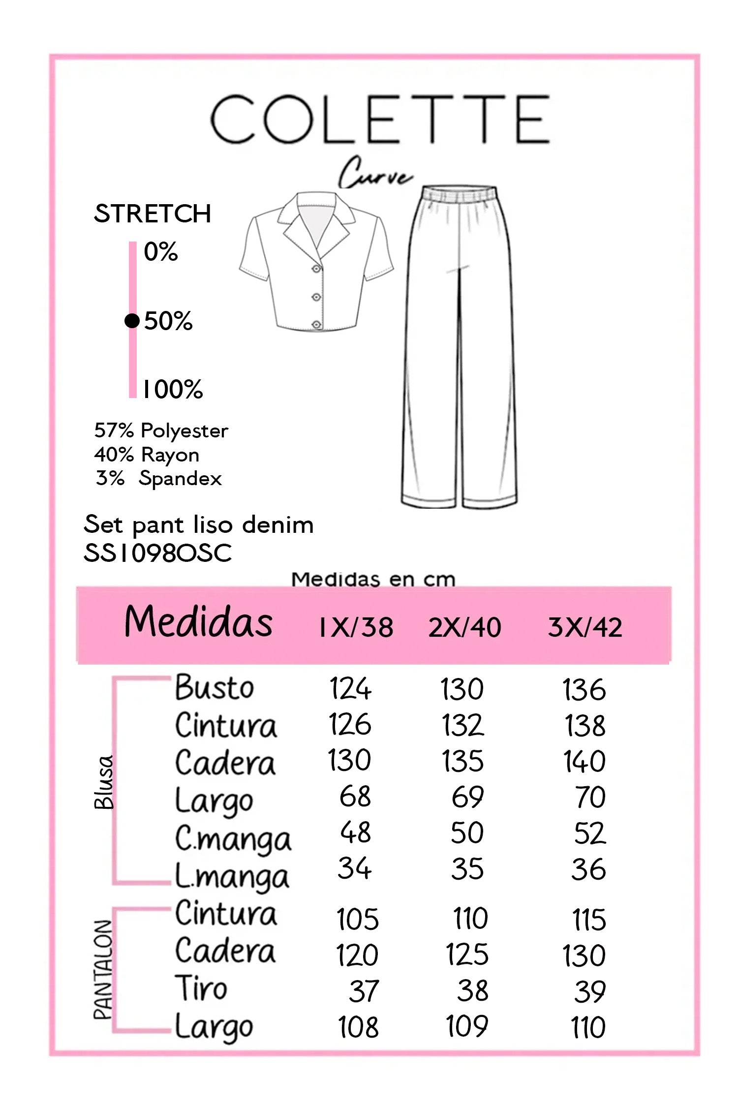 Set Curvy Camisa y Pantalón Wide Leg Denim Cobalto