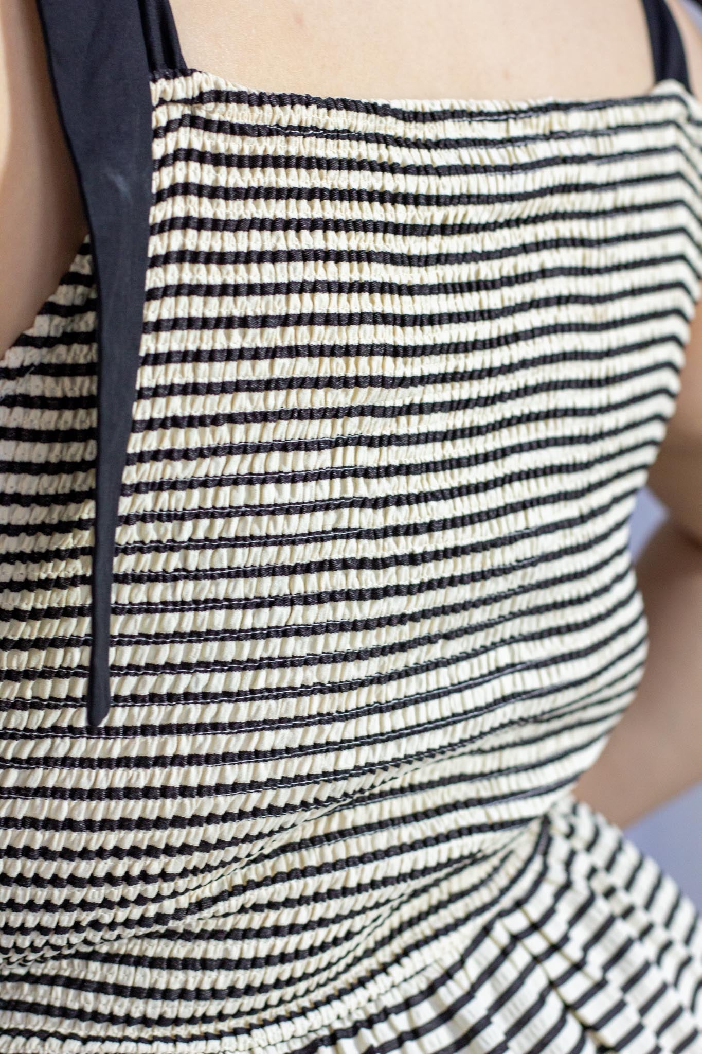 Maxi Vestido Rayas con Resorte Curvy Ivory