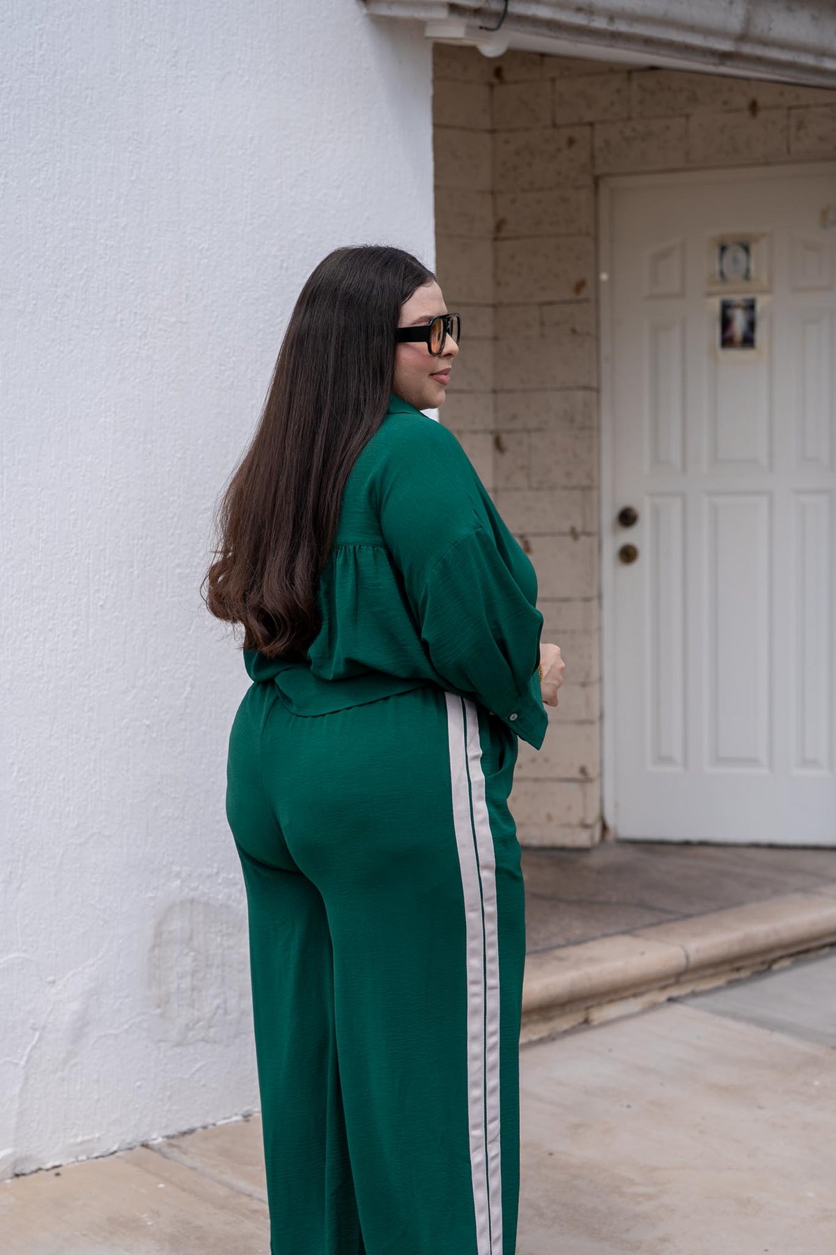 Set Camisa y Pantalón Rayas Verticales Curvy Verde