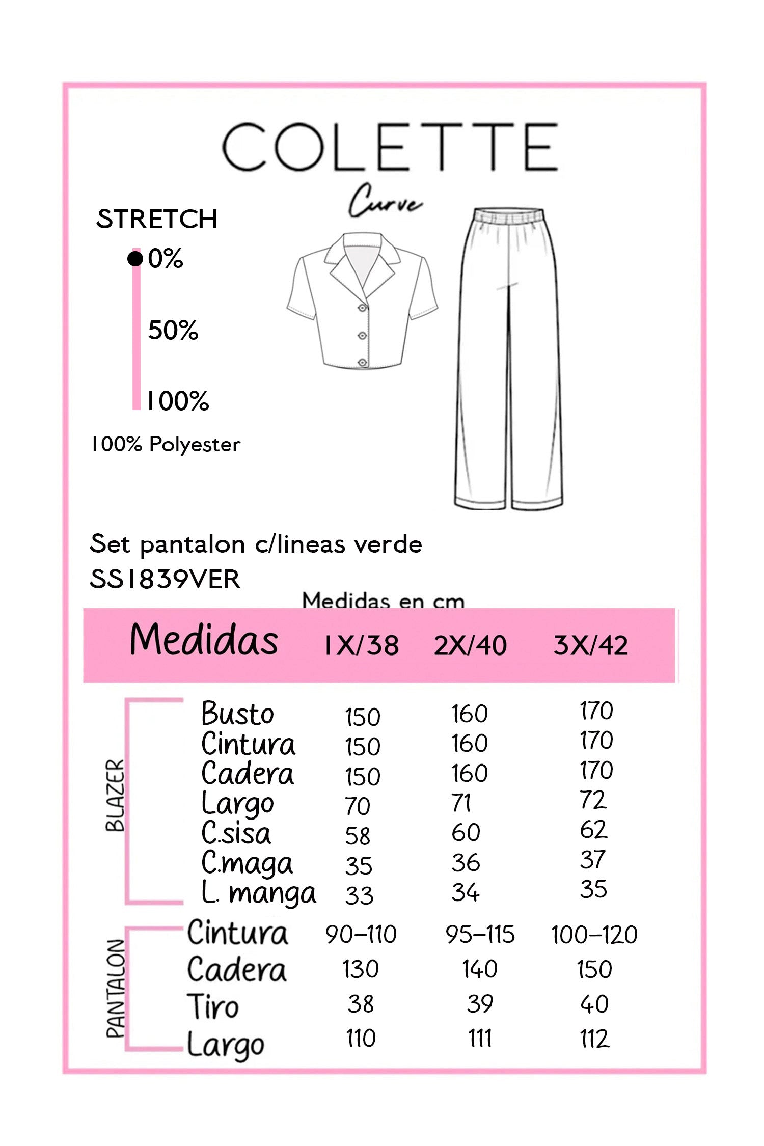 Set Camisa y Pantalón Rayas Verticales Curvy Verde