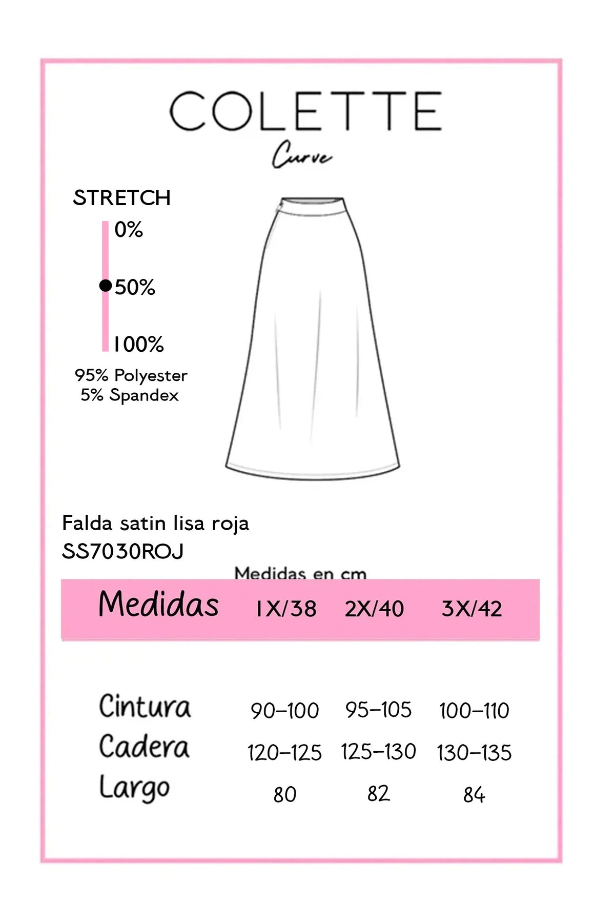 Falda Curvy Midi Satín Lisa Roja
