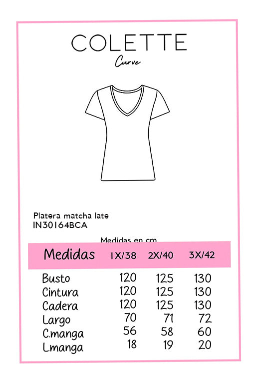 Playera Curvy Matcha Latte Pedrería Blanca