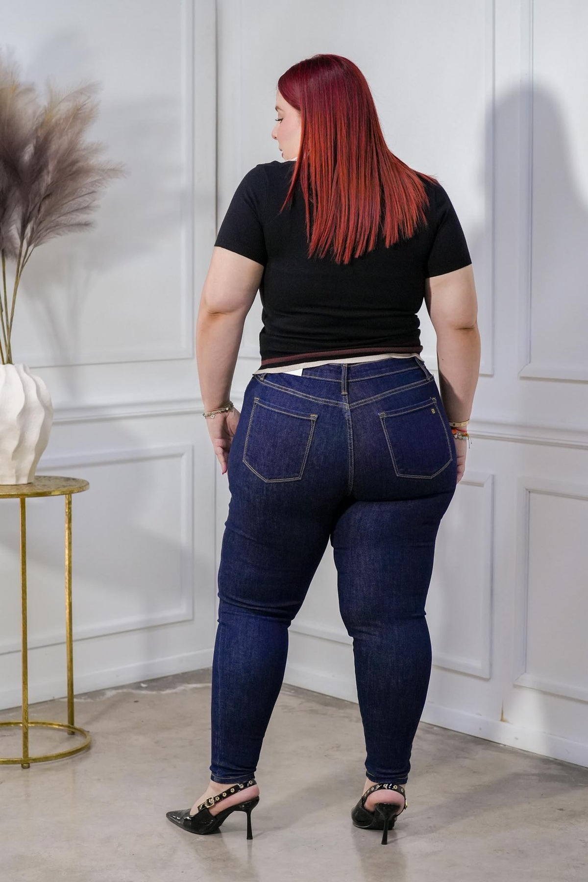 Blusa Curvy Punto Cuello Polo Contraste Negro