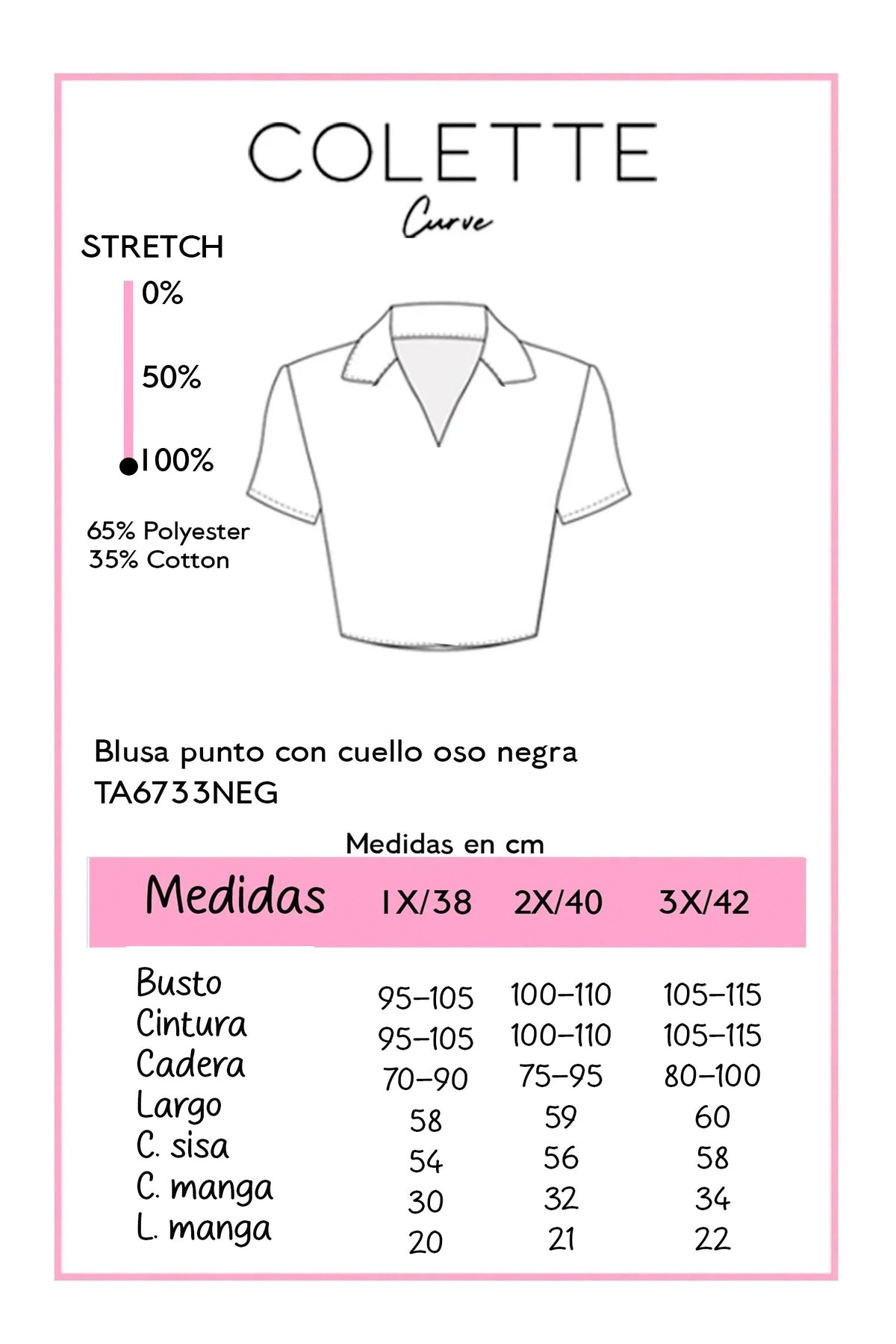 Blusa Curvy Punto Cuello Polo Contraste Negro