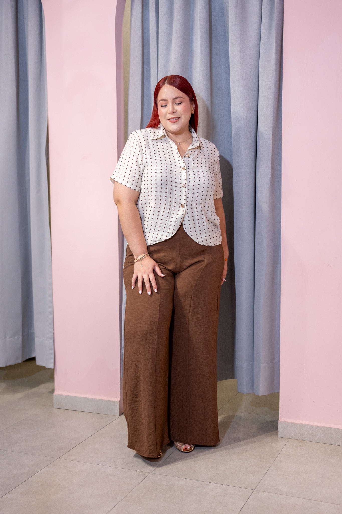 Pantalon Curvy Wide Leg Cintura Alta Cafe Chocolate