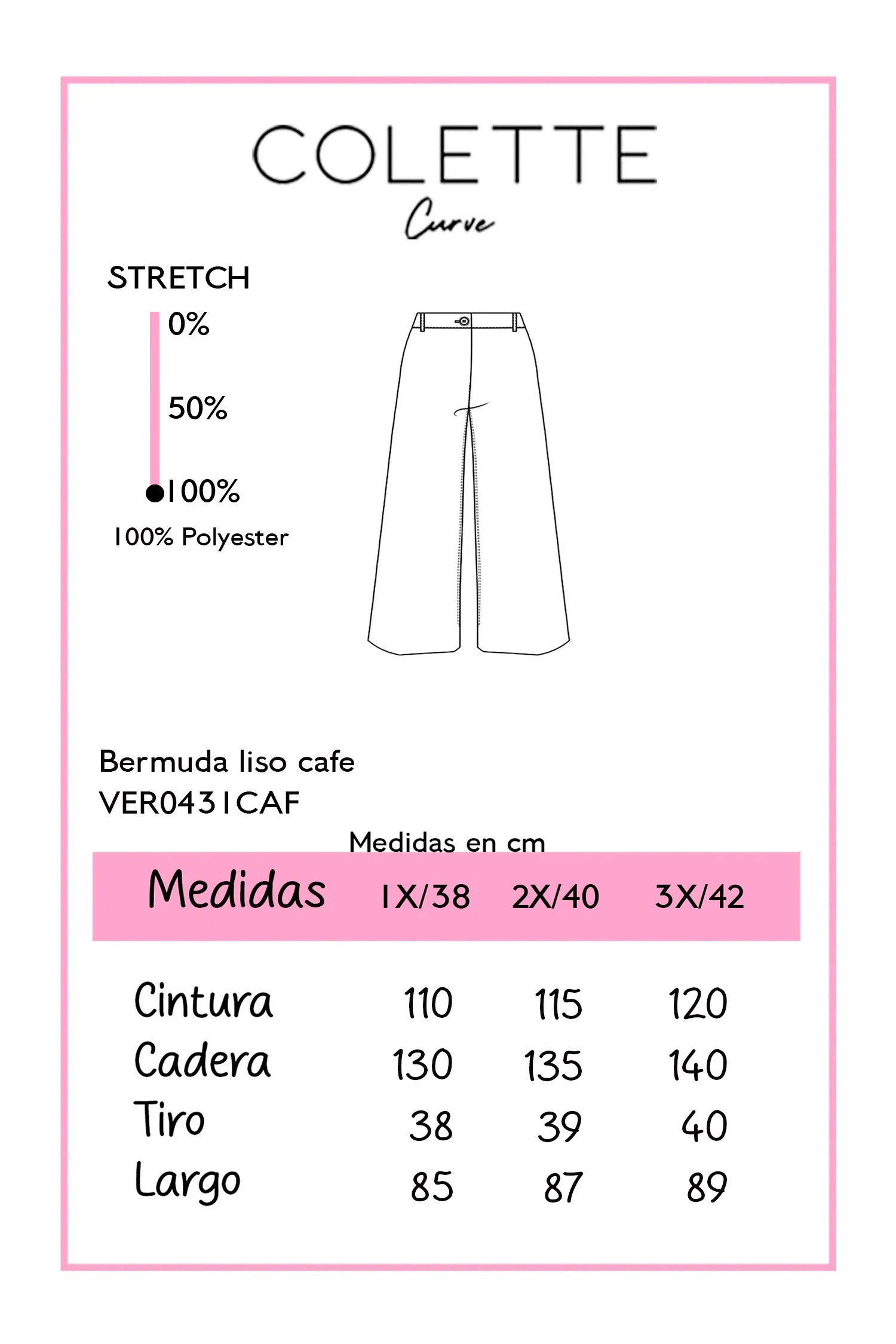 Bermuda Curvy Larga Cintura Alta Lisa Café Chocolate