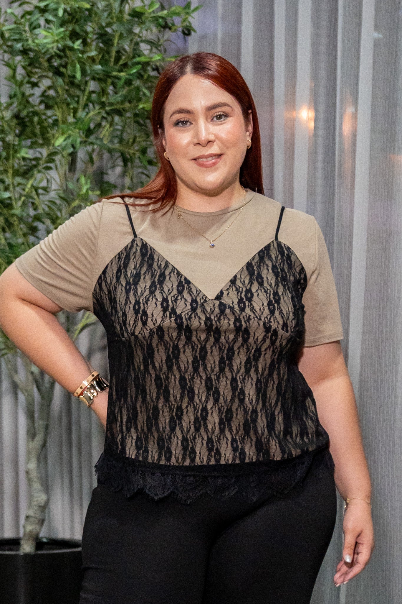 Blusa con Corset de Encaje Curvy Cafe