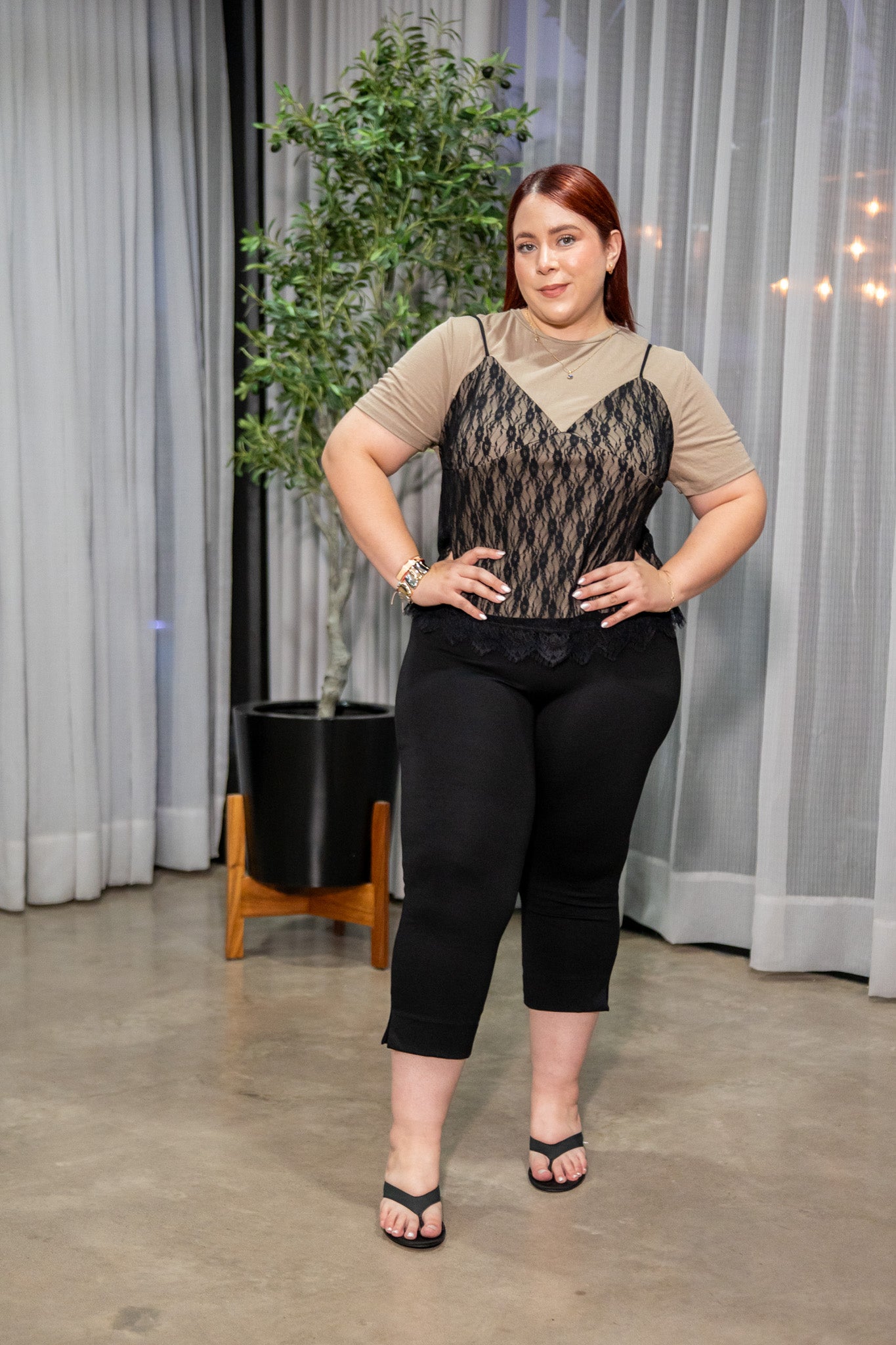 Blusa con Corset de Encaje Curvy Cafe