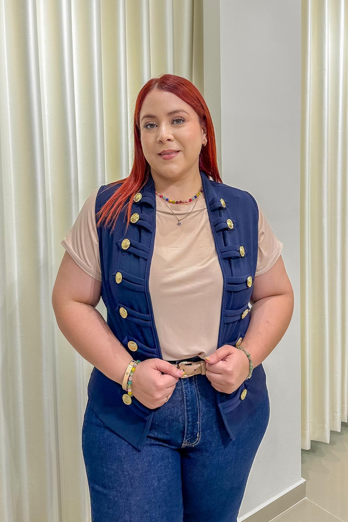 Chaleco Curvy Largo Botones Dorados Navy