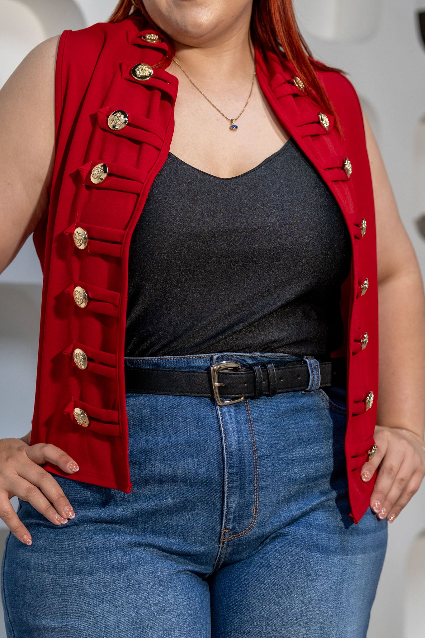Chaleco Detalle Botones Curvy Rojo