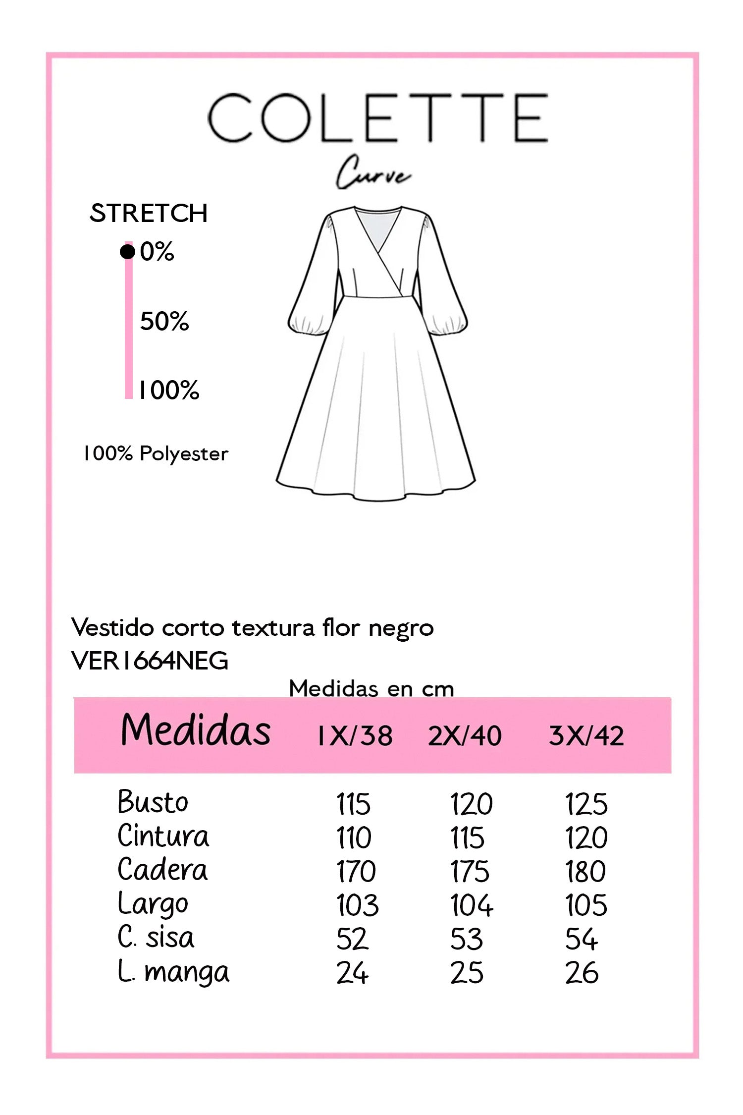 Vestido Corto Textura Flor Curvy Negro