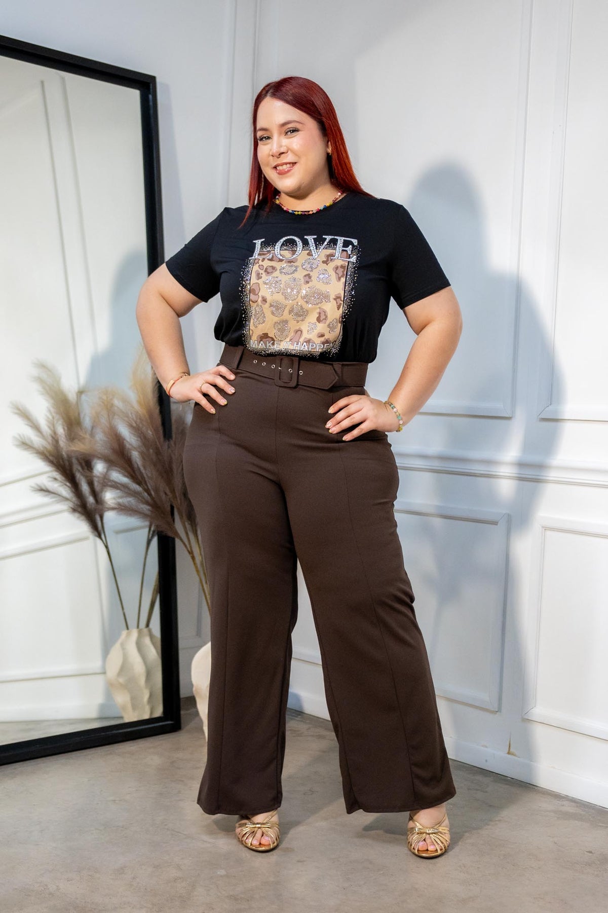 Pantalón Curvy Ancho Cinto Moka