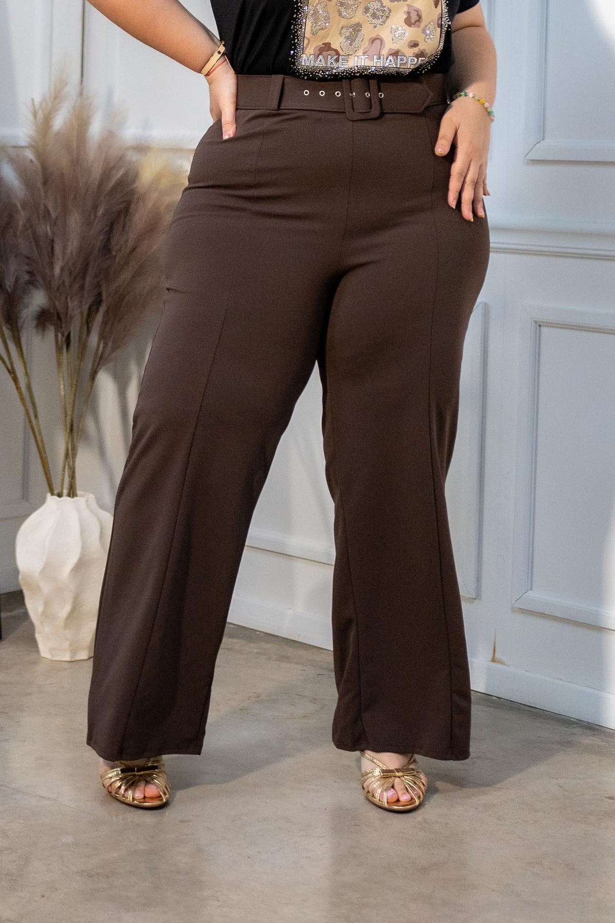 Pantalón Curvy Ancho Cinto Moka
