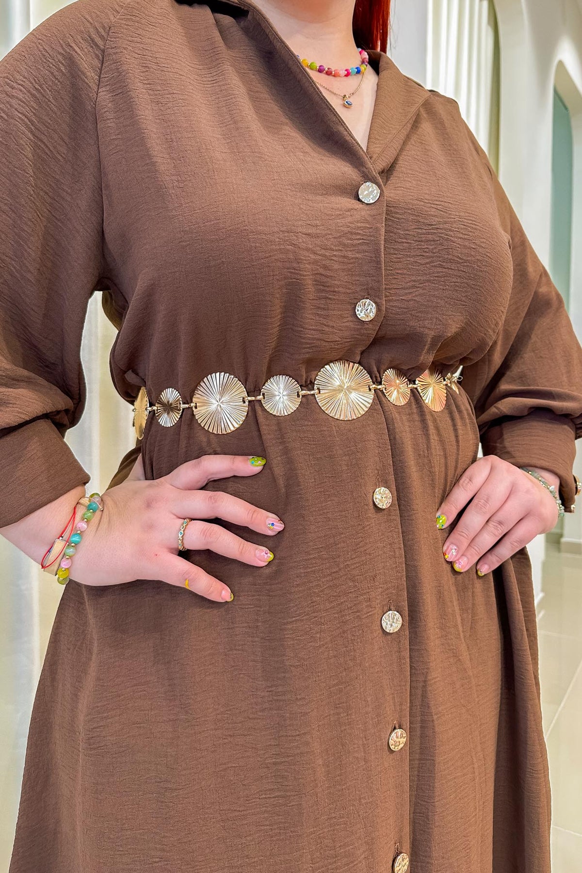 Vestido Curvy Camisero Midi Botones Café Chocolate