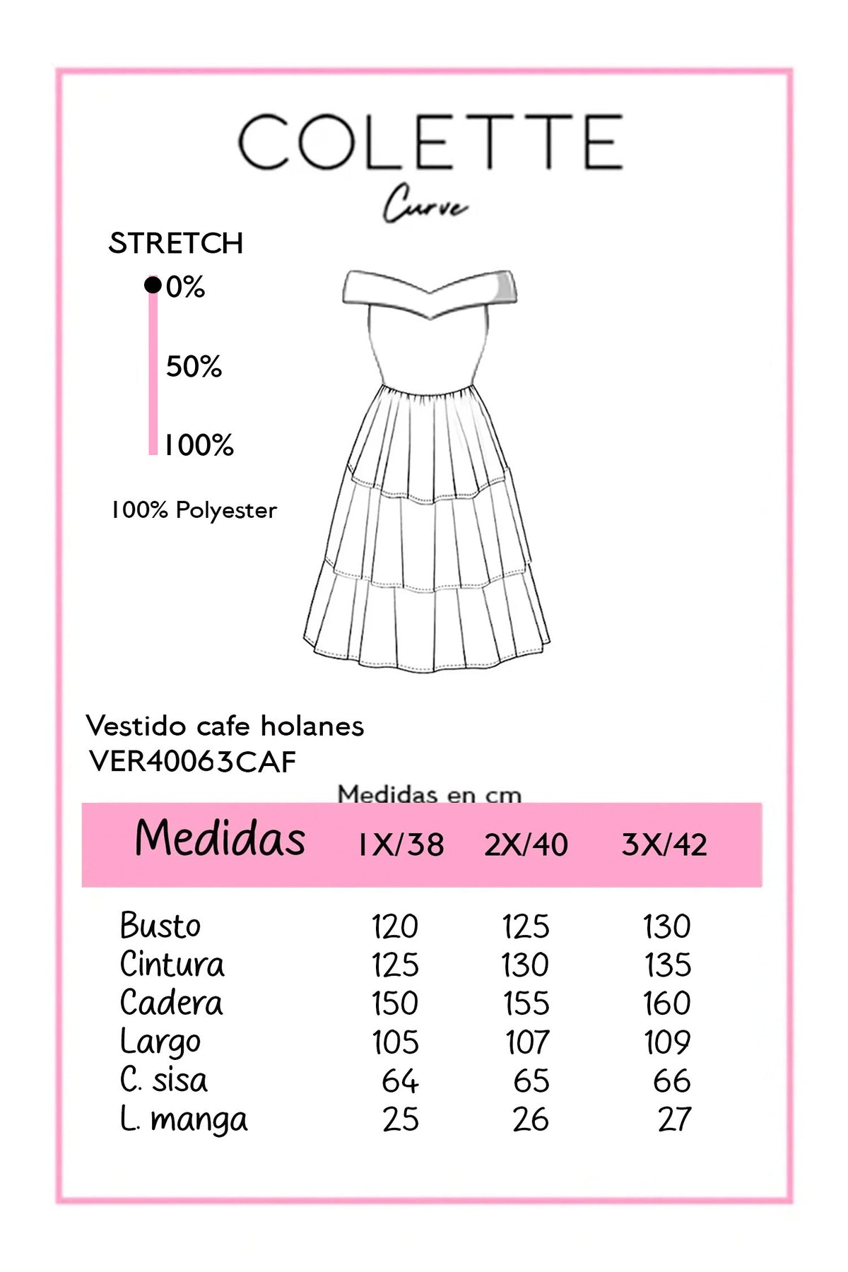Tabla de medidas Vestido Curvy Holanes Café