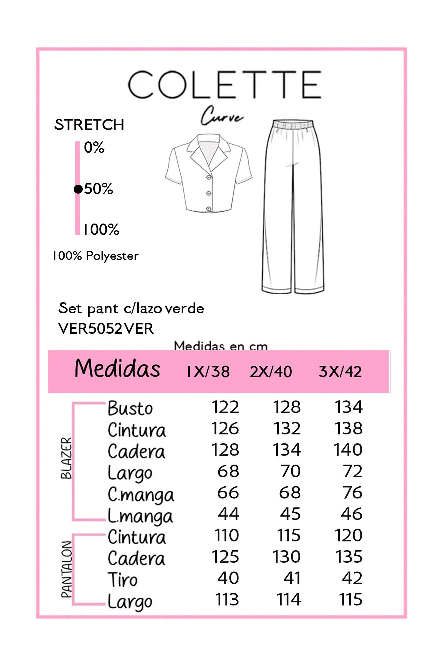 Set Blusa y Pantalon Wide Leg Curvy Manga Corta con Lazo Verde