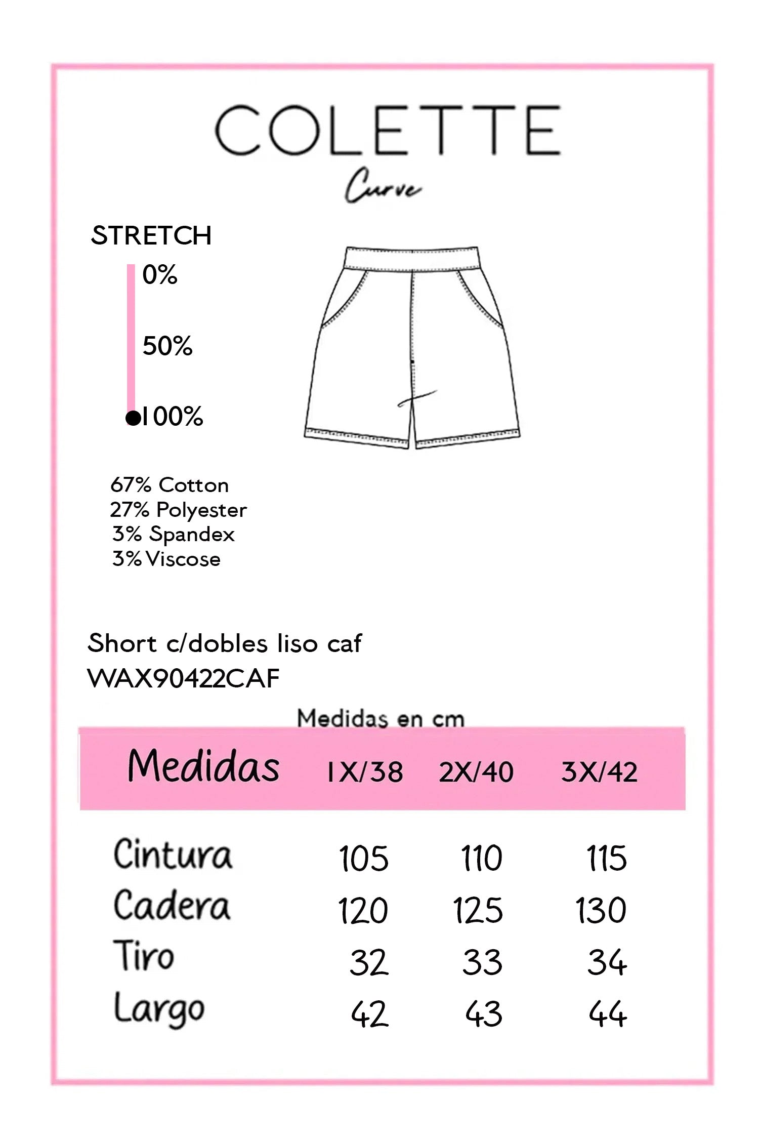 Short Curvy Cintura Alta Liso con Dobleces Café Chocolate