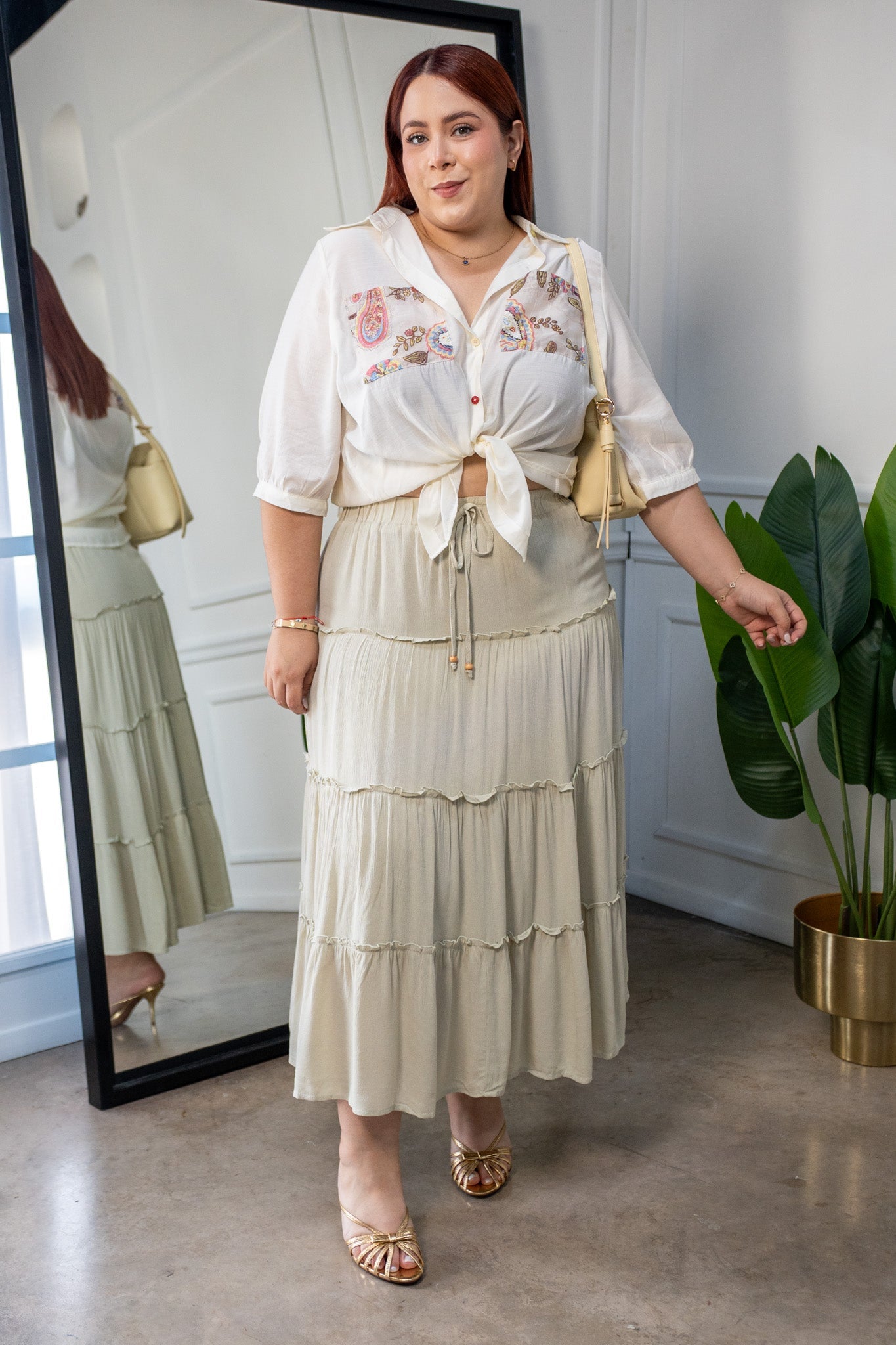 Maxi Falda Curvy Con Volados Verde Olivo