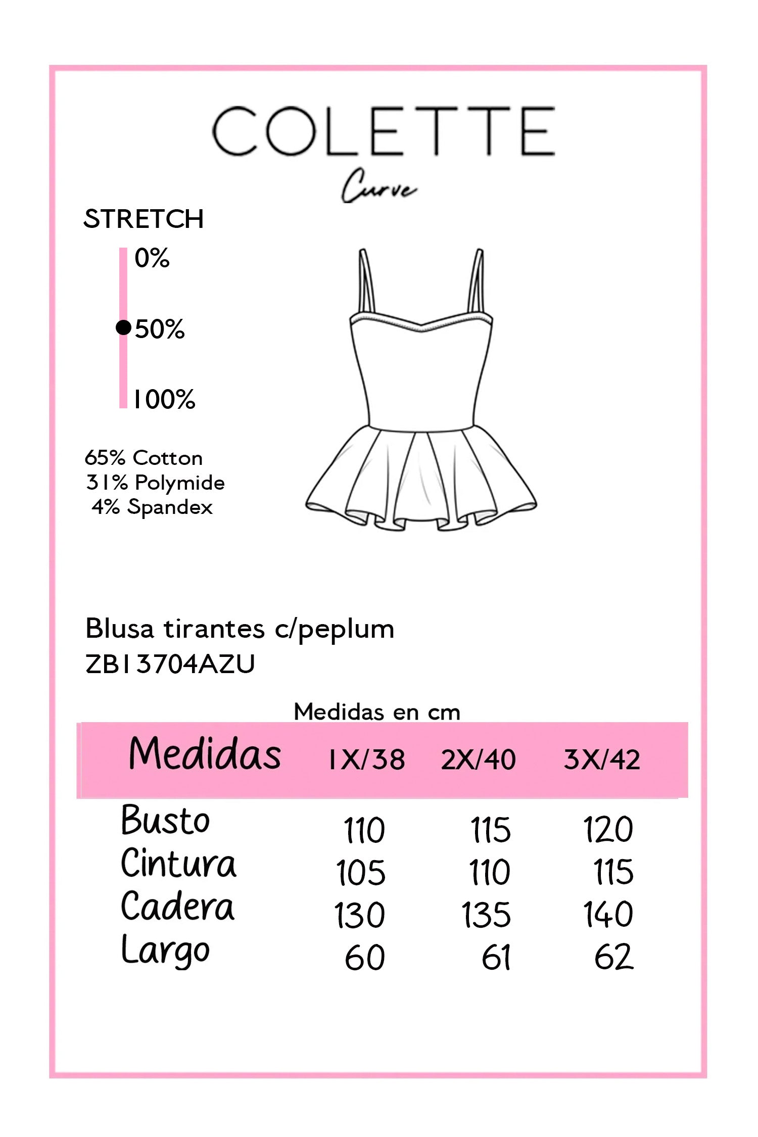 Blusa Curvy Tirantes Peplum Botones Azul Cielo