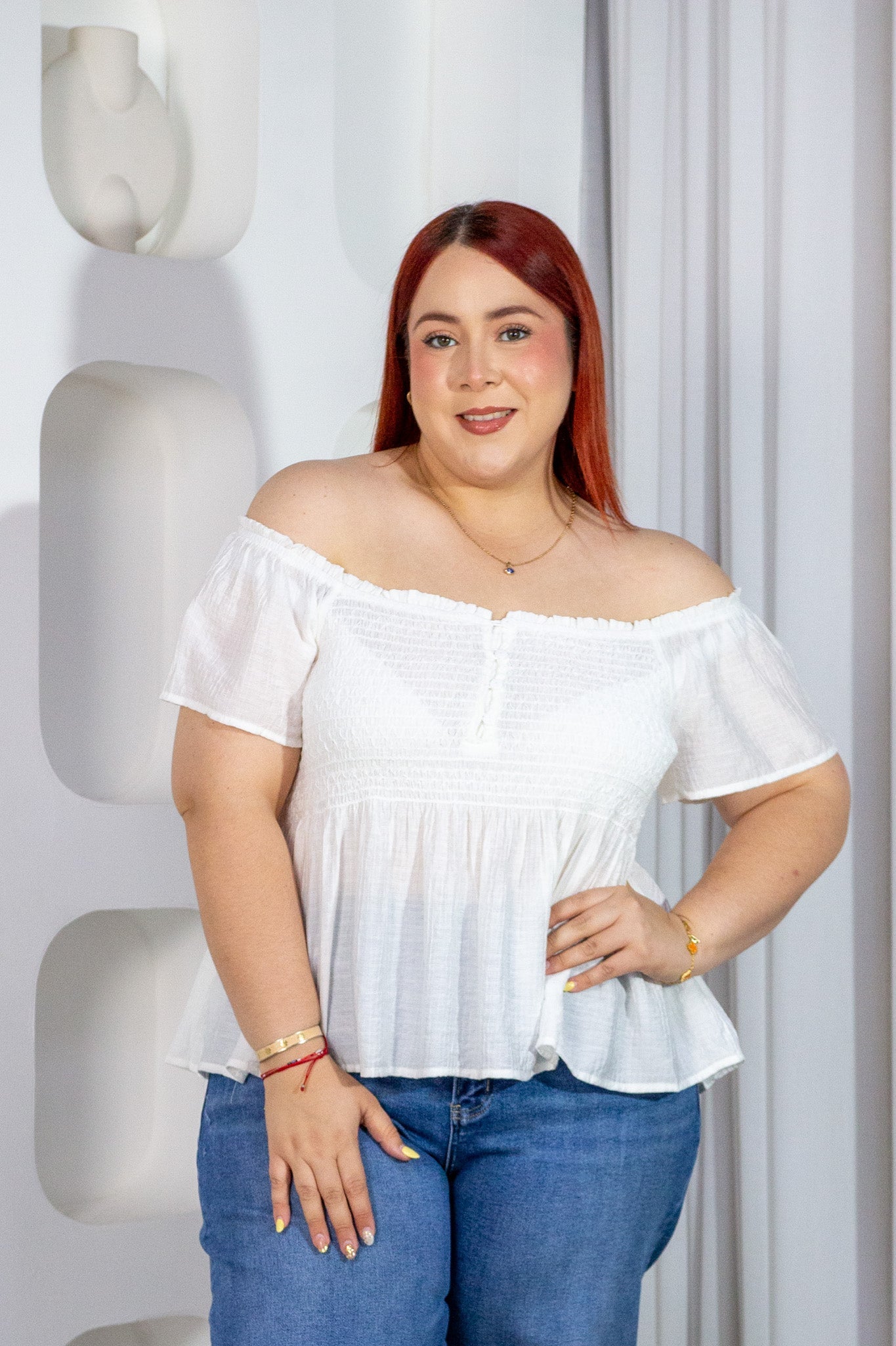 Blusa Curvy Off Shoulder Resorte Peplum Blanco
